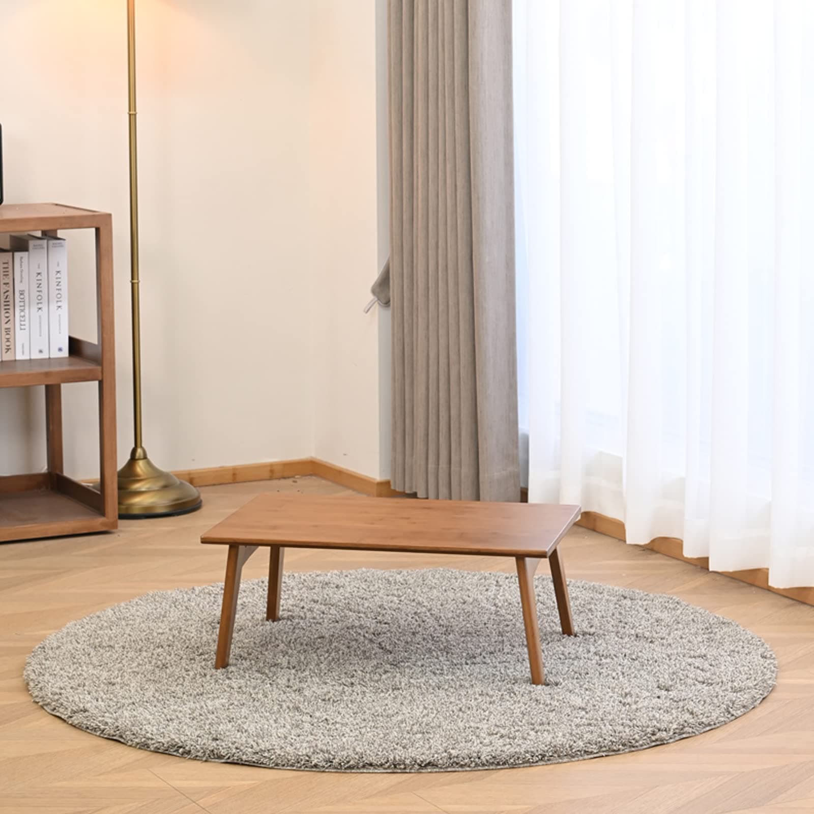 JIKUGO Japanese Floor Table No Assembly Required Bamboo Folding Walnut Coffee Table Bedroom 23.6x15.7x9.8in Furniture Low Tea Table for Sitting on The Floor Walnut Small