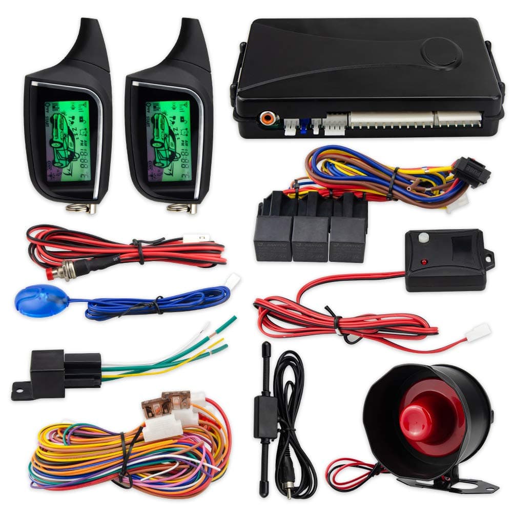 EC205 2 Way Car Alarm System with LCD Pager Display keyless Entry Remote Engine Start Shock Sensor DC12V