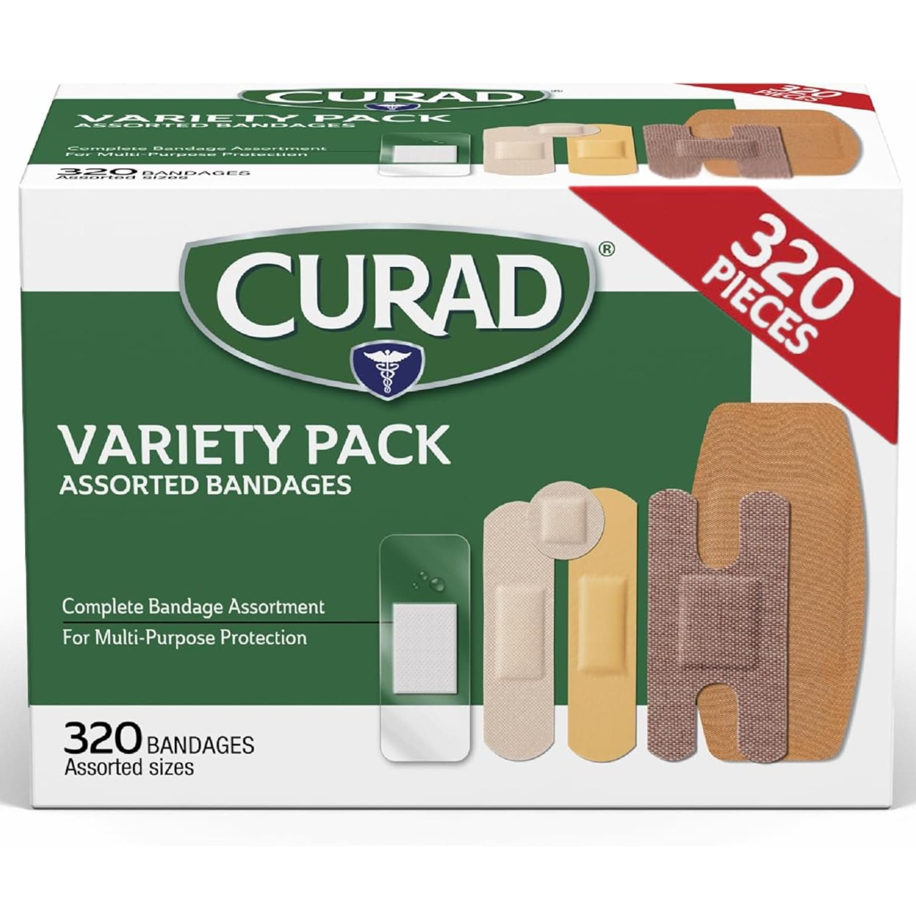 Assorted Bandages Bulk Variety Pack 320 Count 5 Styles Including Waterproof, Sheer, Plastic, Heavy Duty & Flex-Fabric First Aid Kit Essentials Protects Scrapes, Cuts & Burns