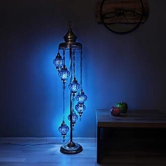 Asylove Turkish Floor Lamp, Mosaic Turkish Lamp, 7 GlobeFloor Lighting Standing Decorative Home Modern Designs Offer Handmade Glass 5 inch Globe - Total Dimensions 18 x 18 x 60 inch (Blue)