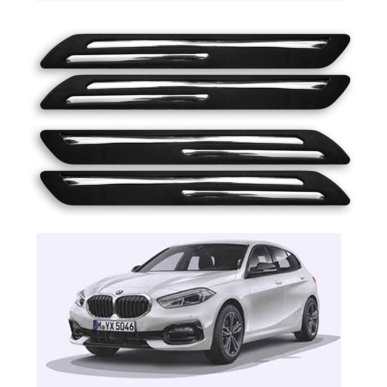AARTRI® Car Bumper Protector Guard for 1 Series with Rust Proof Double Chromium Strip (Black Set of 4-Pcs)