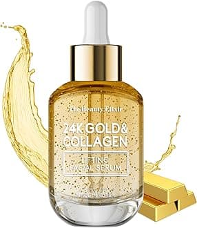 The Beauty Elixir Collagen Serum For Face with 24k Gold - Dermatologist Tested - Anti Aging, Ultra Hydrating, Fine Lines & Wrinkle Treatment - Clean Beauty Korean Skin Care for All Skin Types - 1.69oz