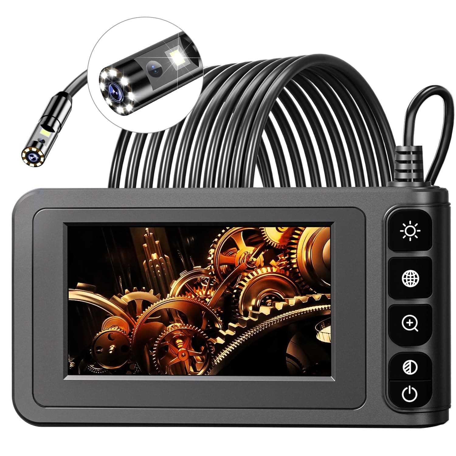 SKYBASIC Industrial Endoscope with Double Lens, Borescope Camera with Light, 4.3 Inch LCD Screen, Digital HD Snake Camera, Portable Waterproof Channel Inspection Camera with 8 LED Lights, 16.5 Feet H