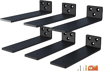 6-Pack 4 Inch Floating Shelf Brackets, Heavy Duty Hidden Shelves Bracket for Small Shelf, Kitchen Shelf, Nursery Shelf, Black Powder Coated Steel
