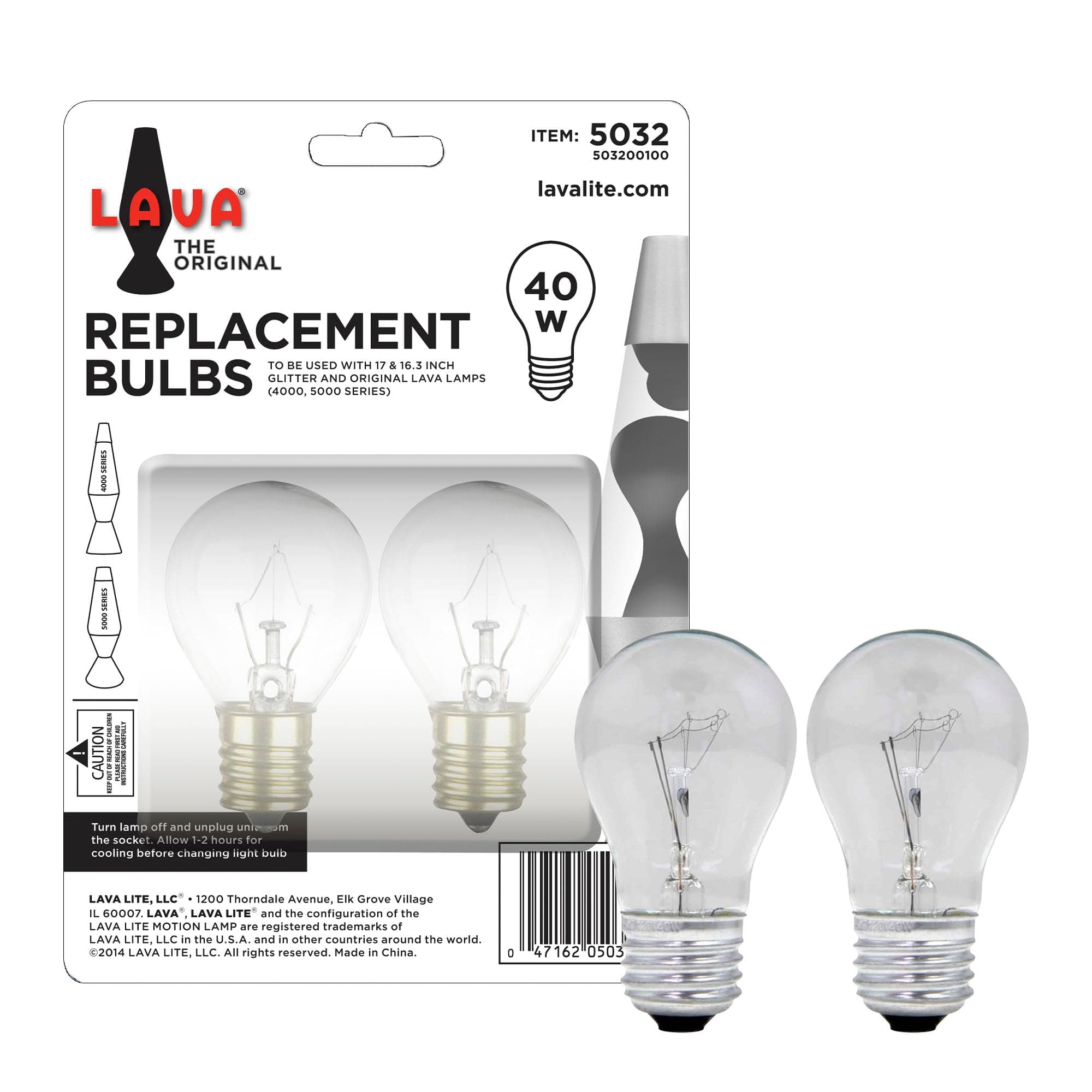 Lava Lite 5032-6 40-Watt Replacement 2-Pack Brand 16.3 and 17 inch Lamps Light Bulb, 2 Count (Pack of 1), Clear