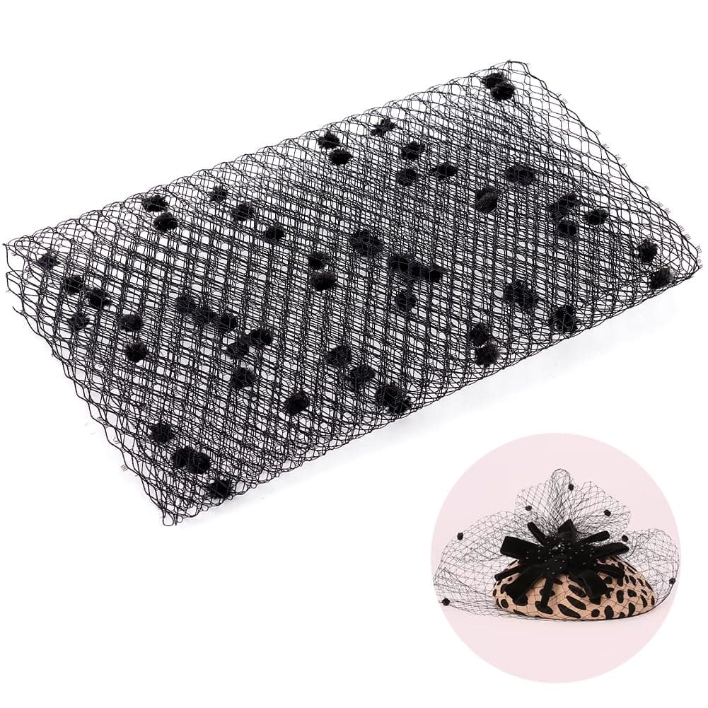 OLYCRAFT 1.1 Yard Black Veil Neting Fabrics with Small Ball 7.9 Inch Wide Bridal Wedding Veil Net Birdcage Veils Netting Fascinator Millinery Netting Fabric for Bride's Headdress Veils Making