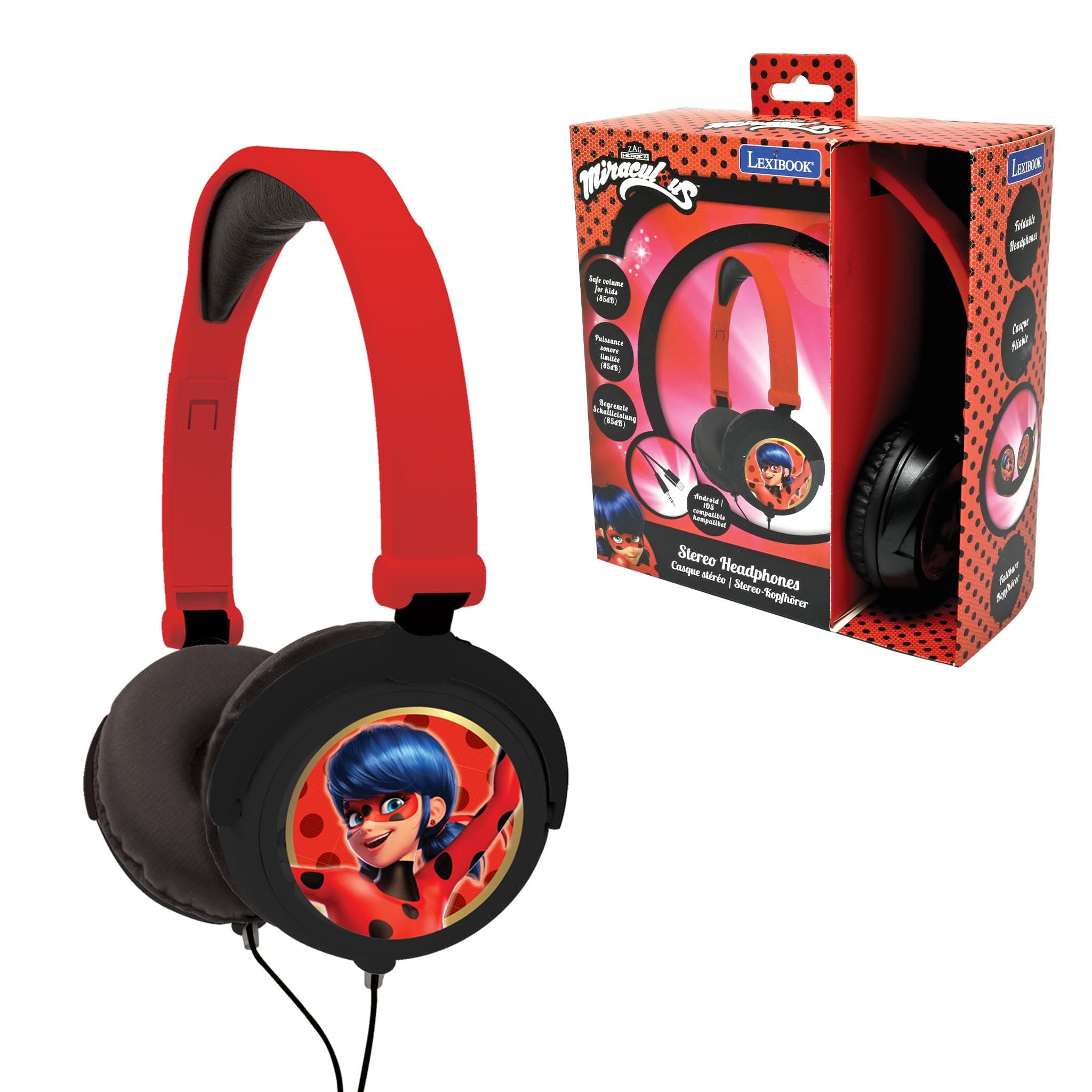 Miraculous Ladybug Stereo Headphone,Safe Volume, Foldable and Adjustable, red, HP015MI, Wireless