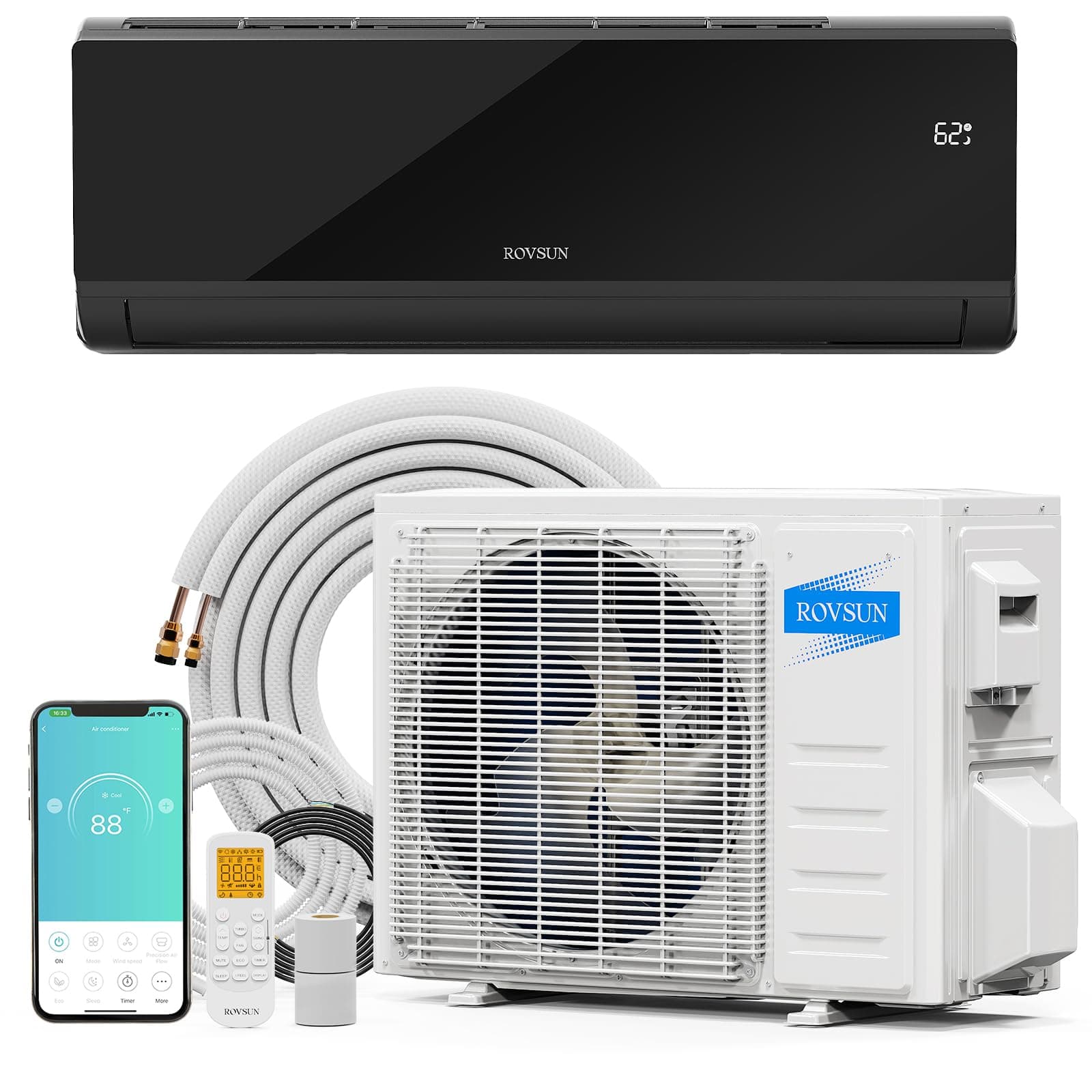 12,000 BTU Mini Split Air Conditioner & Heater with Smart APP Control, 21 SEER2 115V Energy Saving Inverter Ductless Wall AC Unit with Pre-Charged Condenser, Heat Pump & Installation Kit, Black