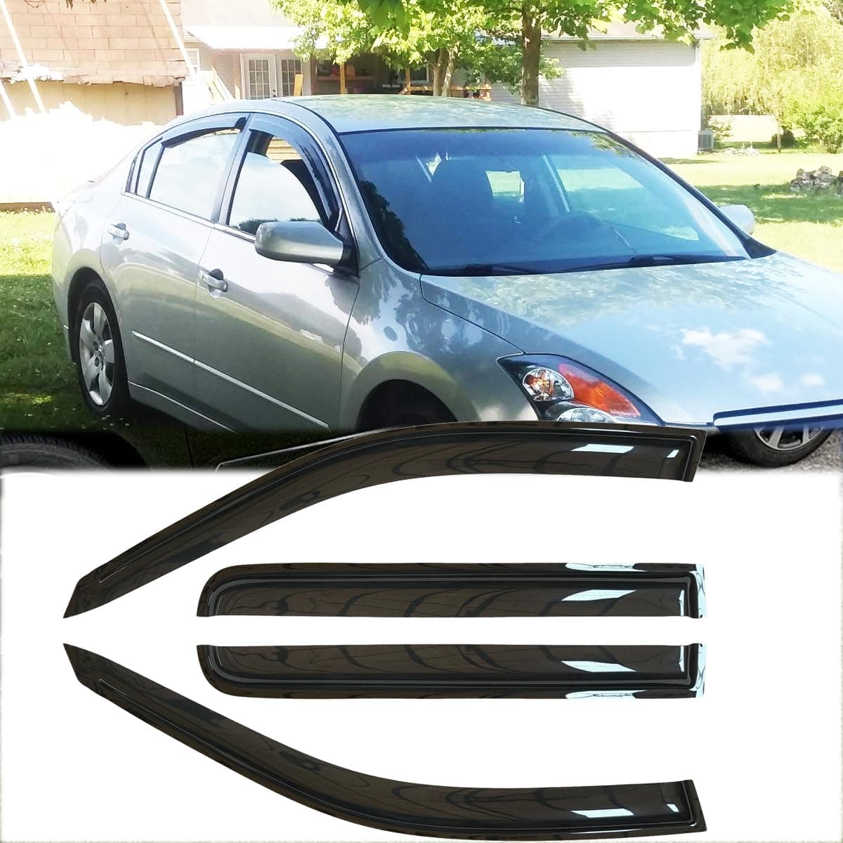 Kucaruce 4pcs Original Shatterproof Sunproof Window Rain Guards for 07-12 Altima, Nice Looking Wind Deflectors,Window Visors for Cars, Vent Deflector fit for 2007-2012 Nissan Altima 4-Door Sedan 94005