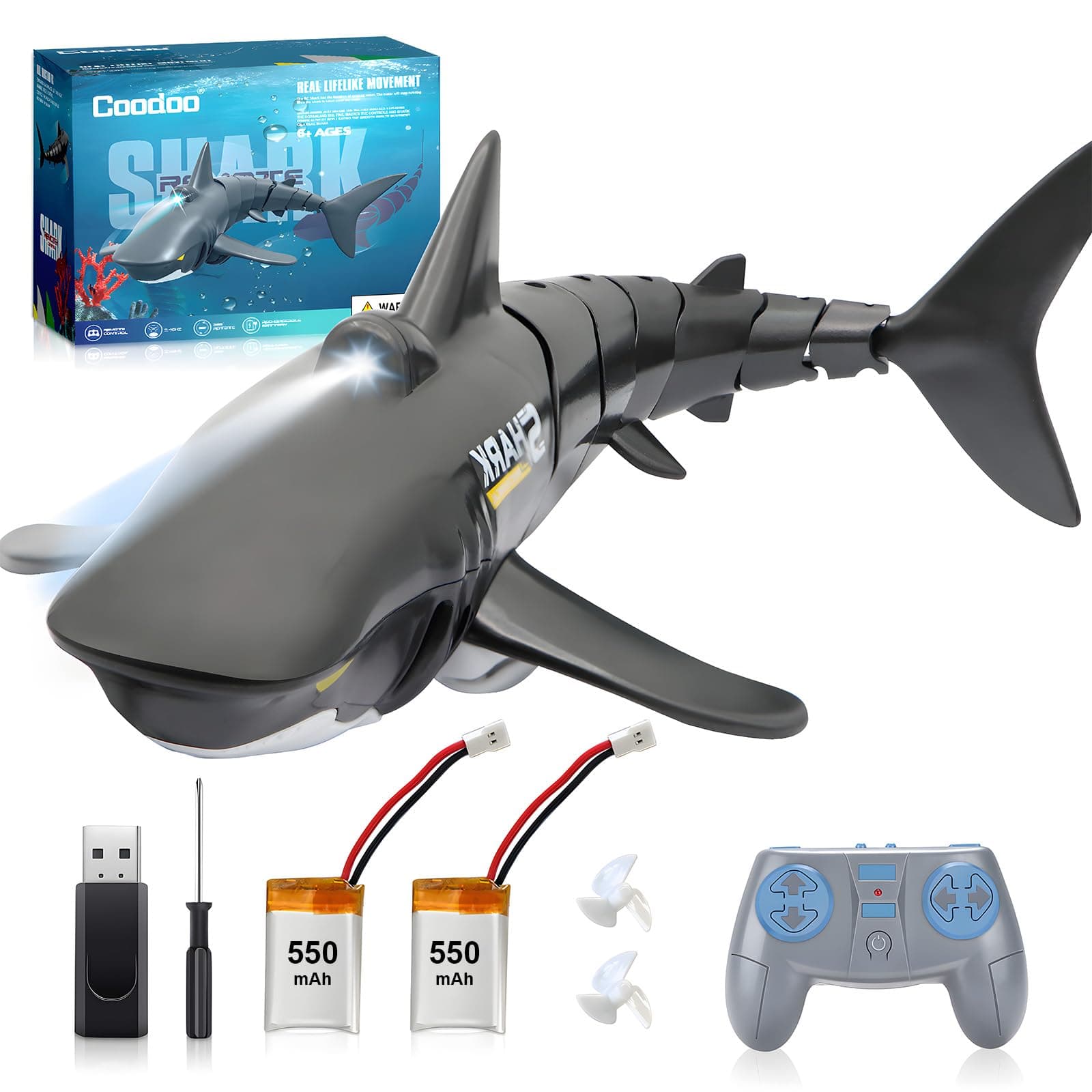 Coodoo 2.4G Remote Control Shark Toy 1:18 Scale High Simulation For Swimming Pool Bathroom Great Gift Rc Boat Toys 5+ Year Old Boys And Girls