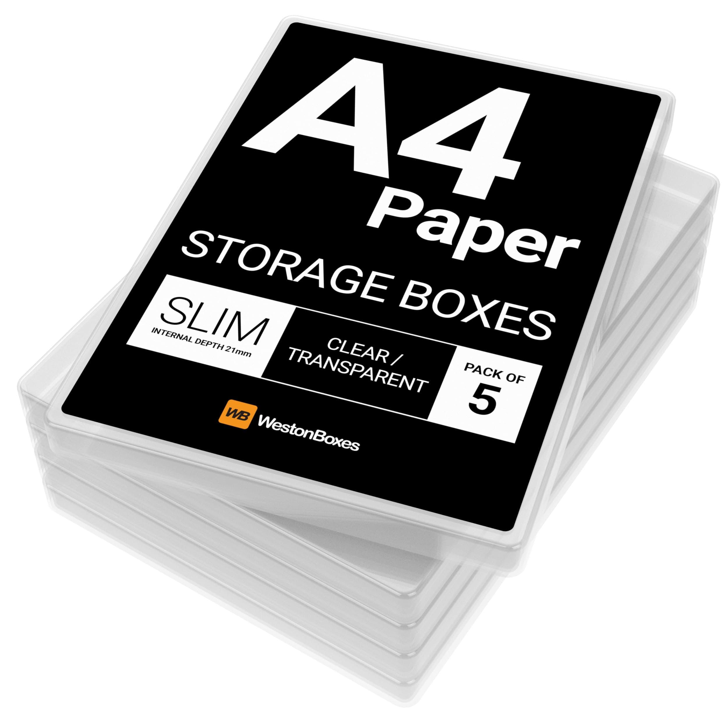 WestonBoxes 5 x A4 Thin Plastic Display Boxes for A4 Paper (Clear/Transparent)