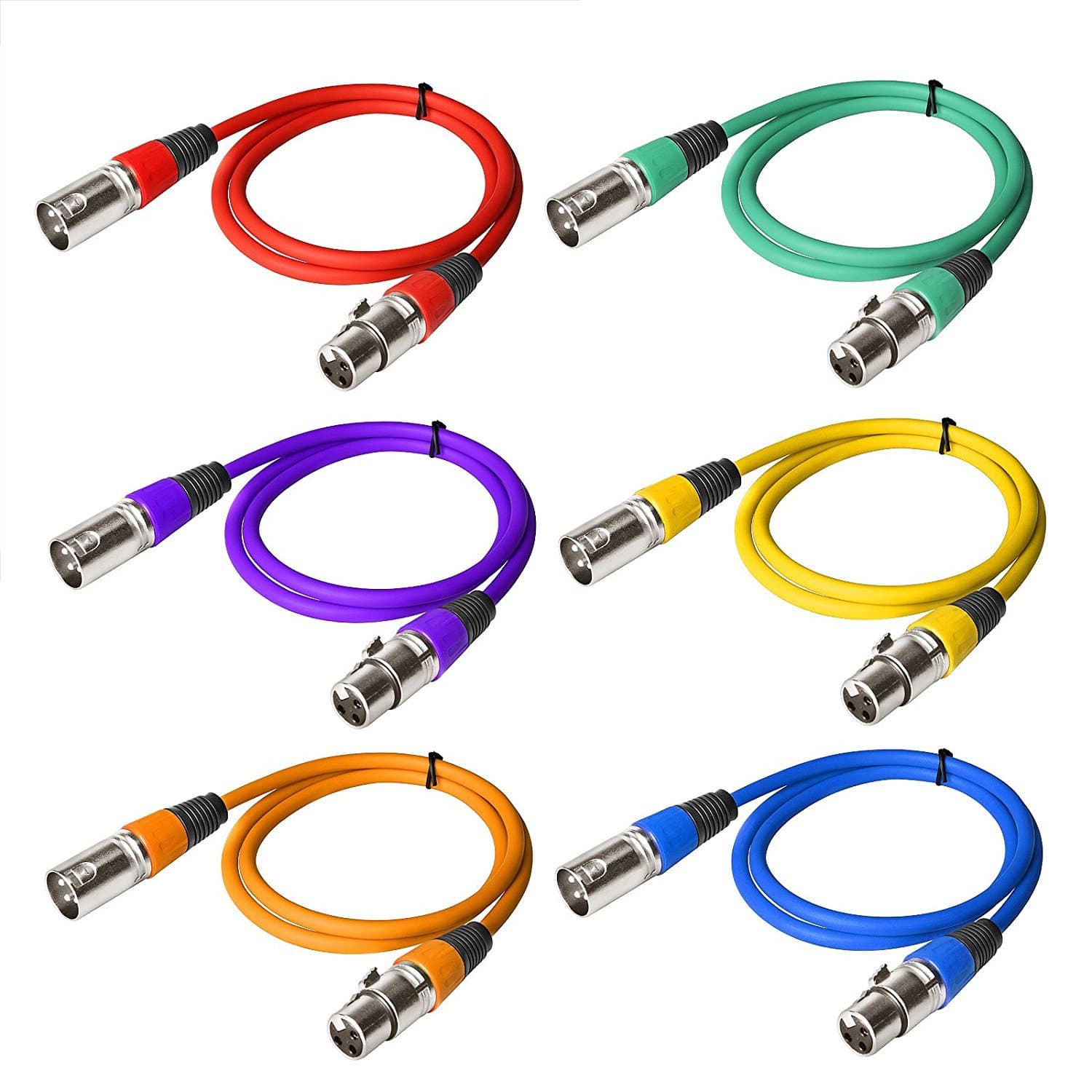 6 Pack DMX Cable 3.2ft/1.3m, 3-Pin Signal XLR Connection DMX512 Stage Light Cable Wire Male to Female for Moving Head Light Par Light (Wire color may very)