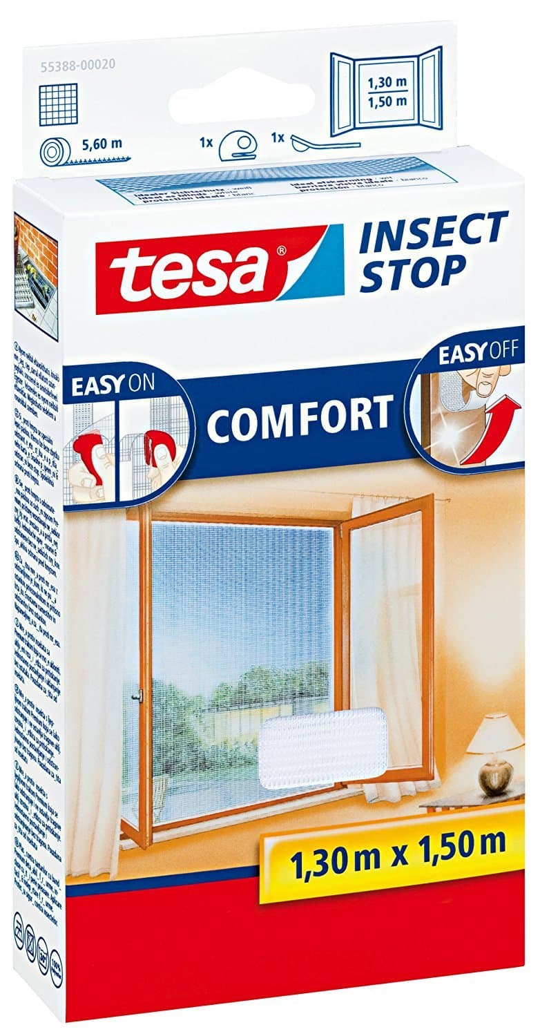 Insect Stop COMFORT for Windows - Window Screen with Self-Adhesive Hook & Loop - Insect Mesh - in White, 130 cm x 150 cm