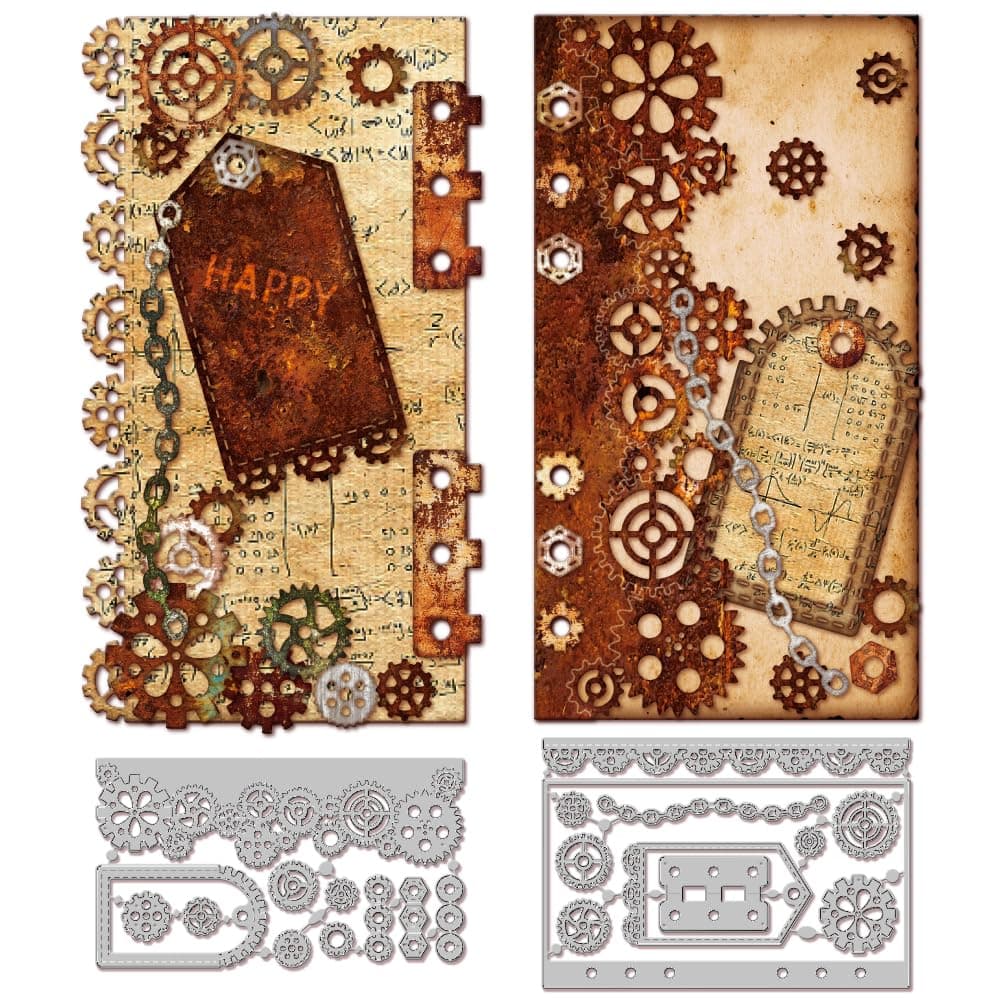 GLOBLELAND Gear Interface Tab Hole Cutting Dies for Card Making Bookmark Chain Corner Metal Die Cuts Cutting Dies Templates for Scrapbooking Journal Embossing Paper Craft Decor