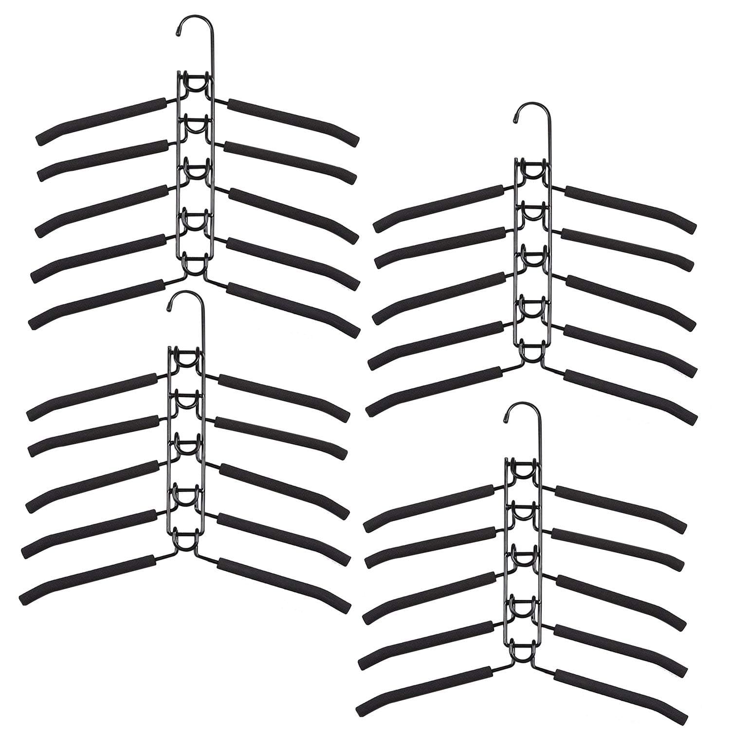 Clothes Hangers Space Saving: 4 Pack 5 in 1 Multi Layer Metal Hanger Racks Non-Slip Foam Padded Heavy Duty Thick Magic Hanger Closet Organizers and Storage for Coat Sweater Suit T-Shirt.