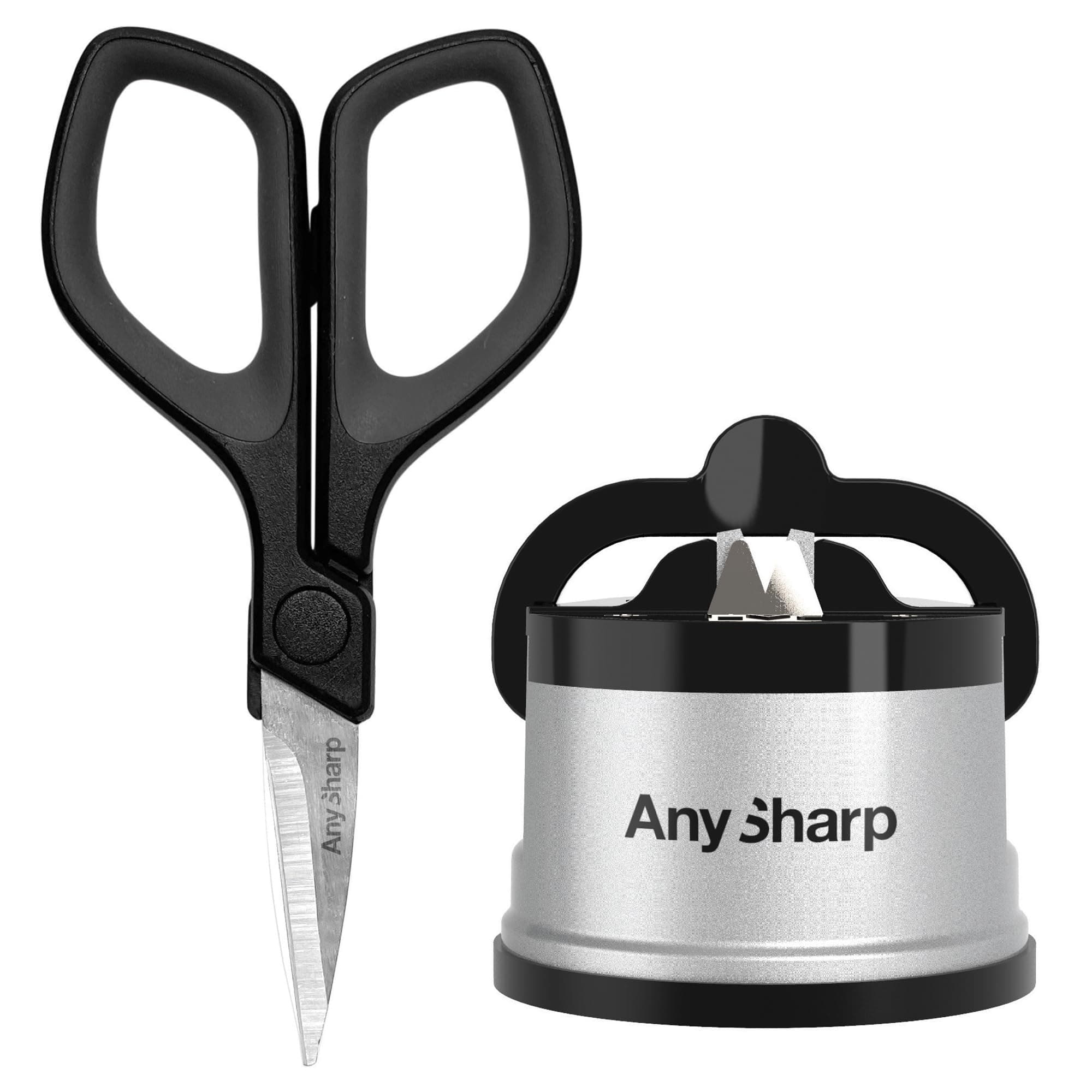 Combo Pack Knife Sharpener and Mini Scissors - Easy to Use Sharpening Tool with PowerGrip Suction Base and 20-Degree Pre-Set Angle - Flex-Resistant Scissors with Soft-Grip Handle