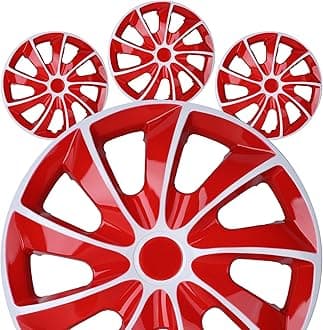 14" Premium Universal Wheel Rim Covers – Set of 4 Hubcaps,ABS&PC Material Hub Protection Accessory,Snap-on Replacement Caps for Car,Pickup Truck,SUV - 14 Inch White&Red Lacquer