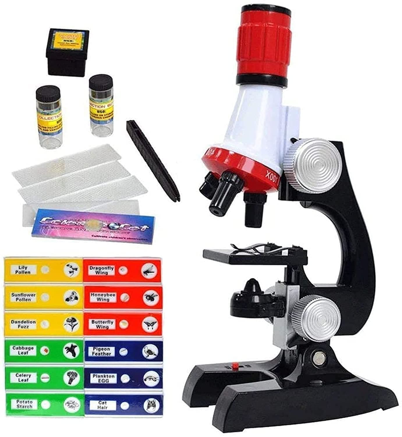 Little World Microscope Kit - Beginner Science Kit, Educational Toy with Prepared Slides 12 pcs, Magnification 1200X 400X 100X, Microscope for Kids, Birthday Gifts
