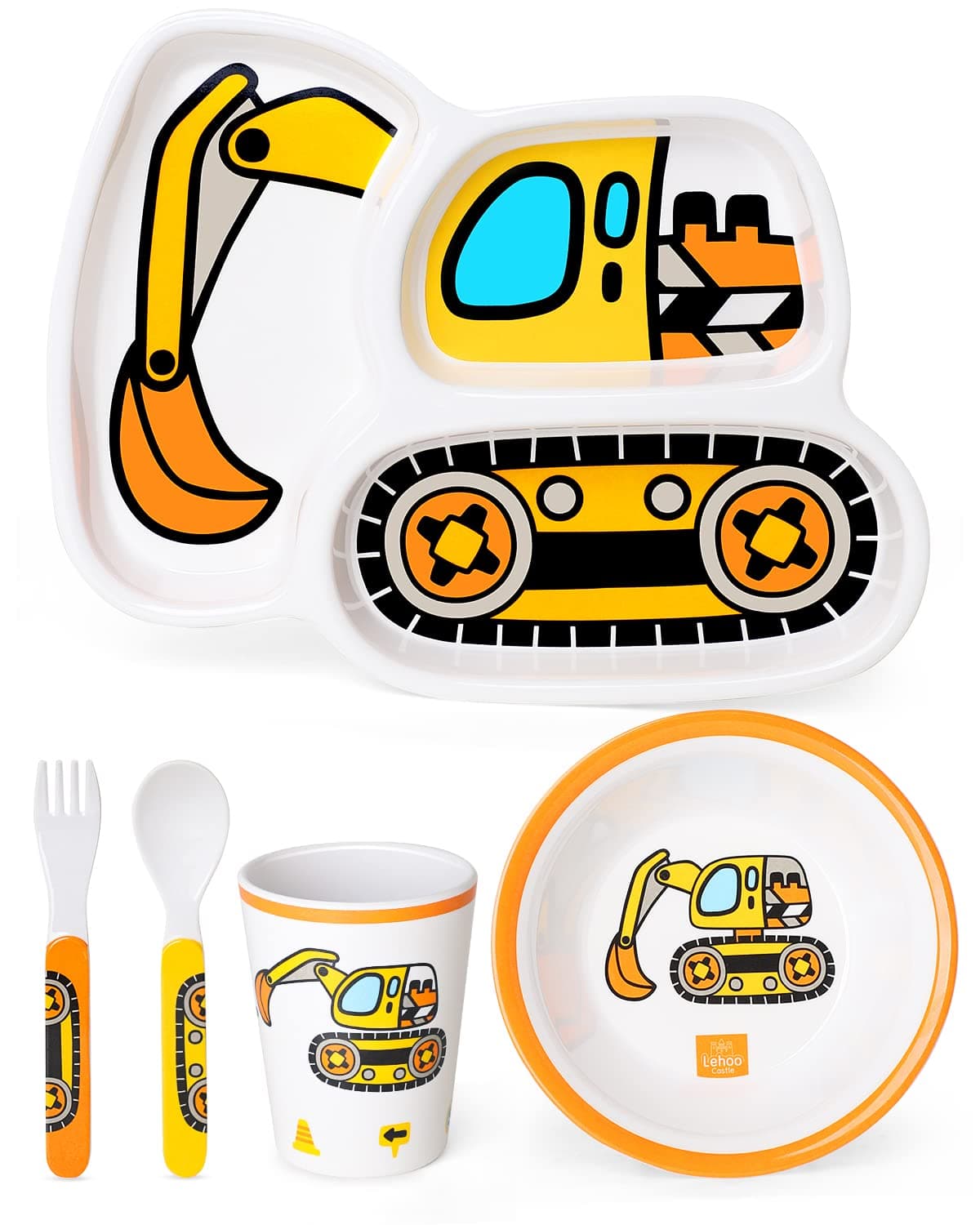 Kids Plates and Bowls Sets, Kids Dinnerware Set Includes Plate, Bowl, Cup and Tableware, Made of Durable Material, Perfect for Child, Toddler Utensils Self Feeding (5 Piece Construction)