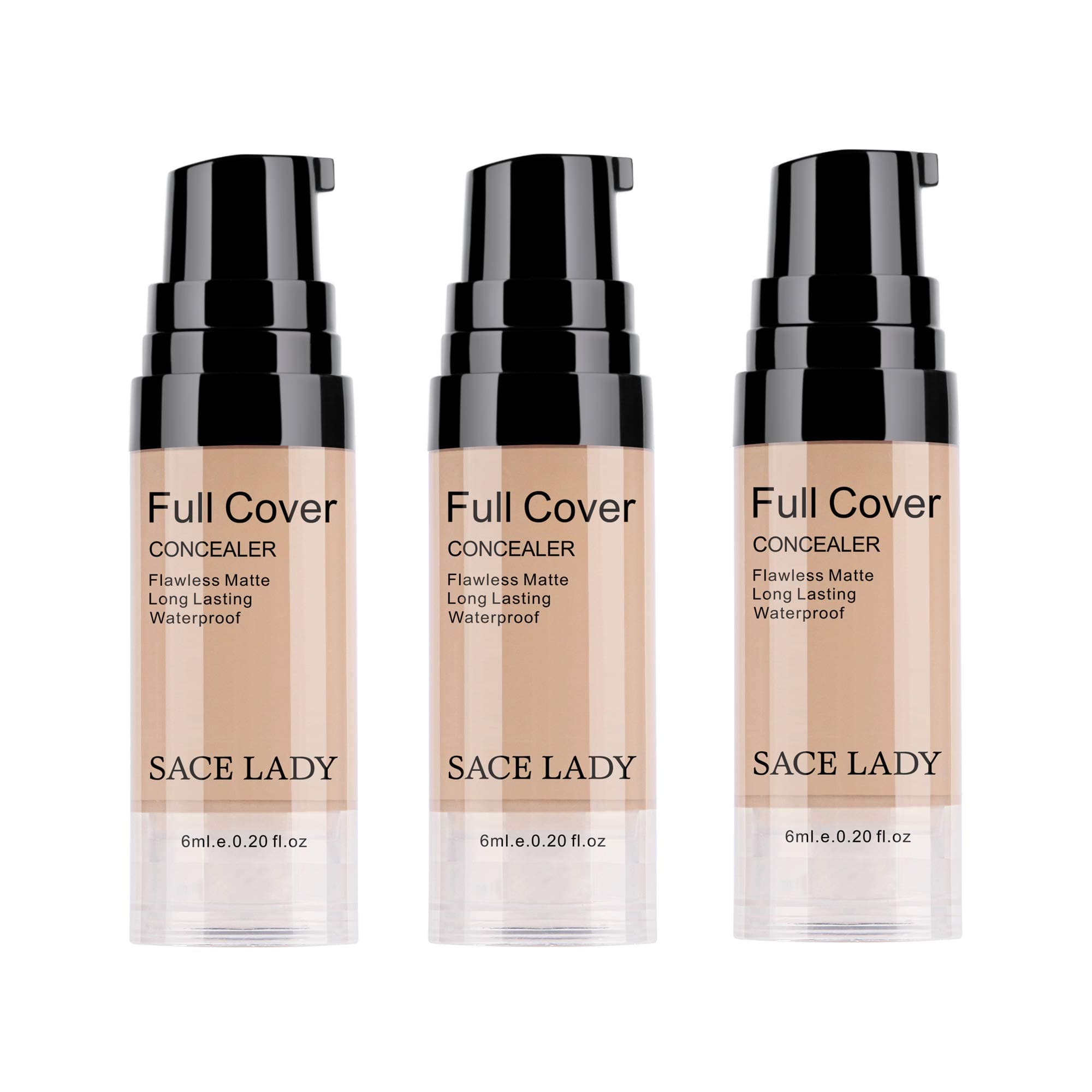 3 Pack Pro Full Cover Liquid Concealer, Waterproof Smooth Matte Flawless Finish Creamy Concealer Foundation for Eye Dark Circles Spot Concealer Makeup, Size:3×6ml/0.20Fl Oz, Natural