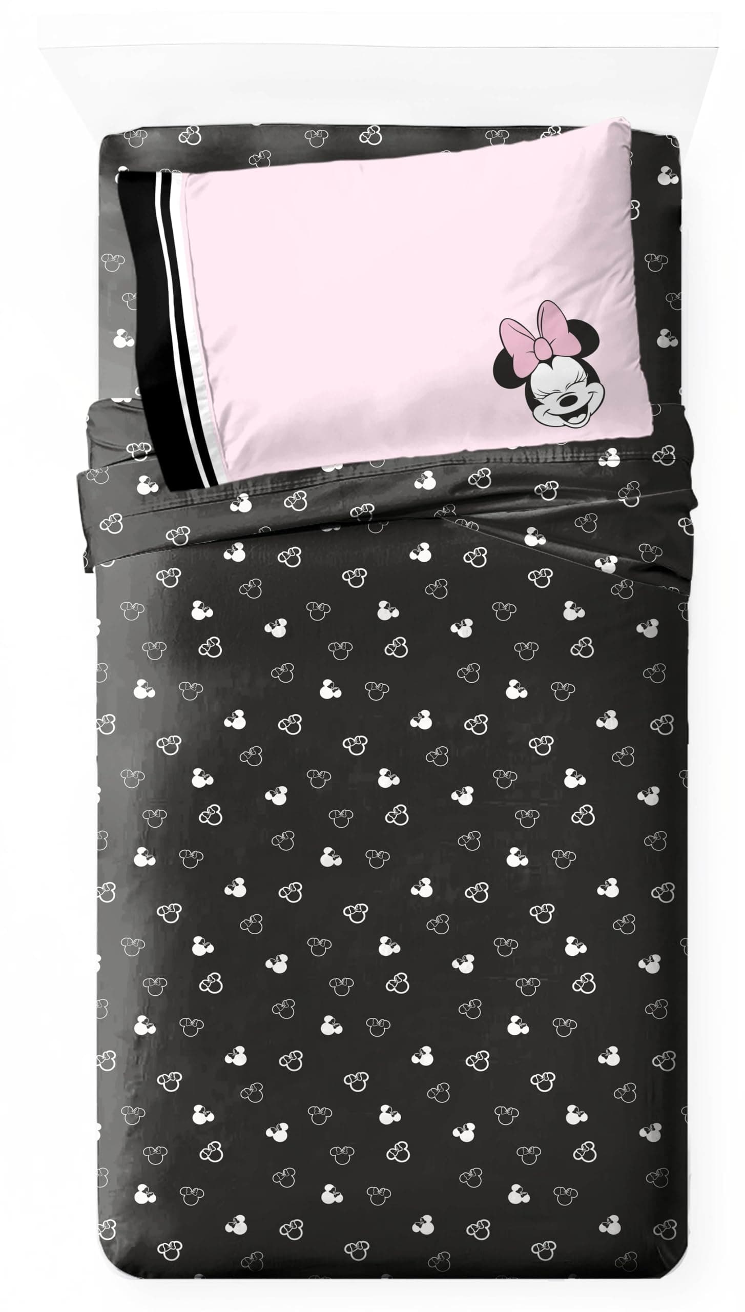 Kids Sheet Set with Fitted, Flat Sheets & Pillow Cover - Ultra-Soft Bedding with Pillowcase for Room Decor, Black - Minnie Mouse, 3 Piece Twin