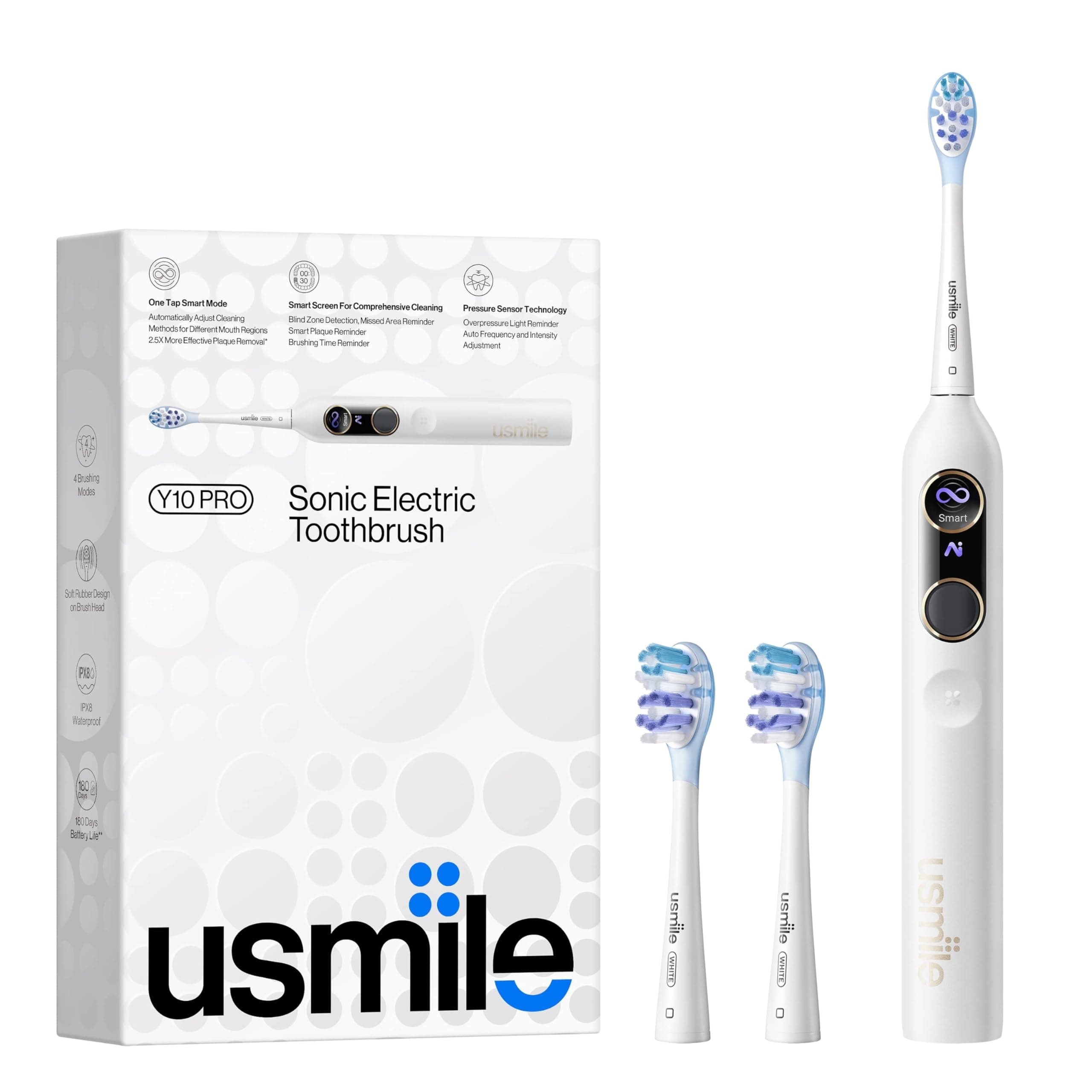 usmile Y10 Pro Electric Toothbrush with 24/7 Smart Screen, Responsive Brushing, Smart Toothbrush with Pressure Control, One Charge Last 6 Months