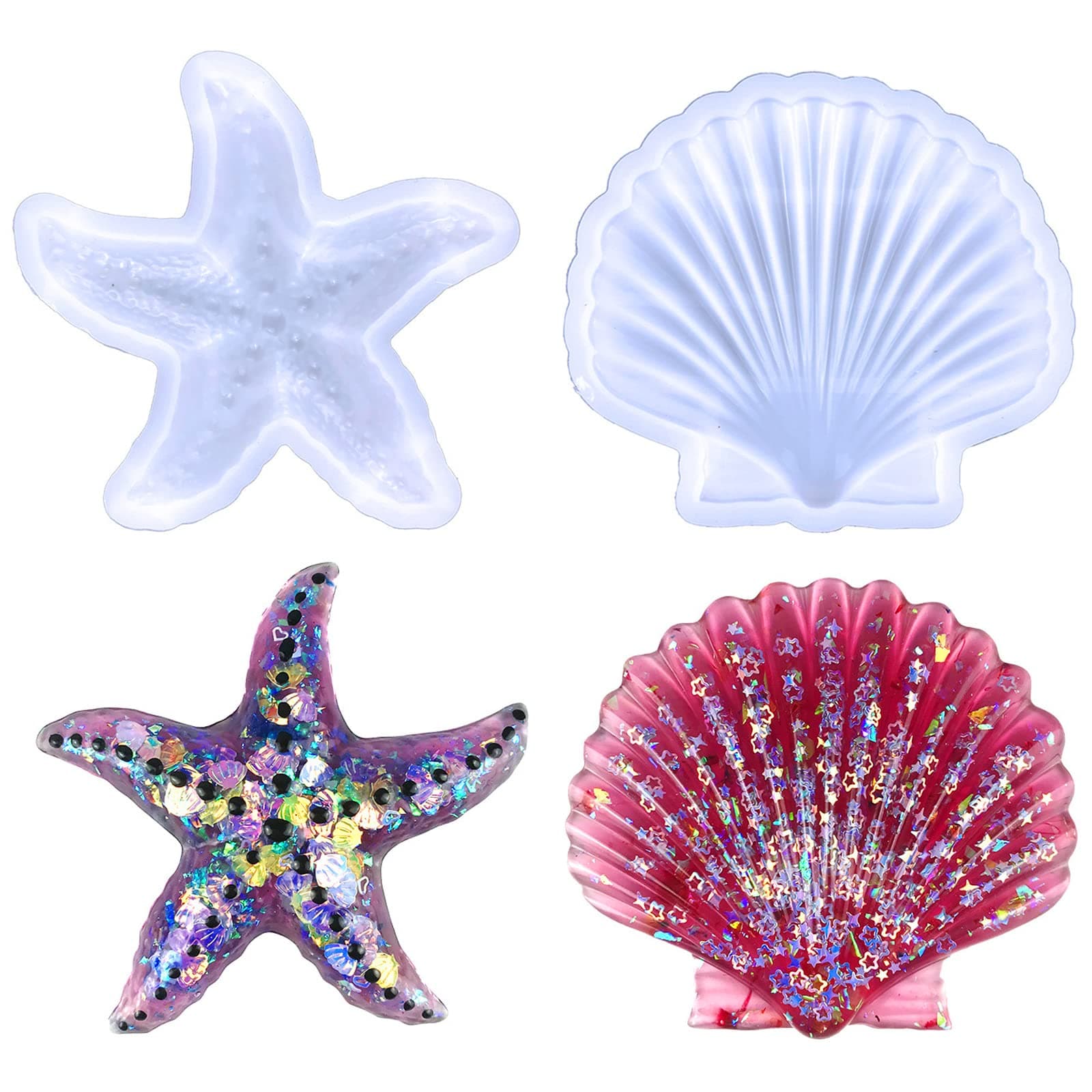 Ocean Theme Resin Molds, 3D Seashell Silicone Moulds for Epoxy, Lifelike Shells Starfish Mold for Resin Casting DIY Resin Craft Desktop Aquarium Fish Tank Wall Hanging Home Decor