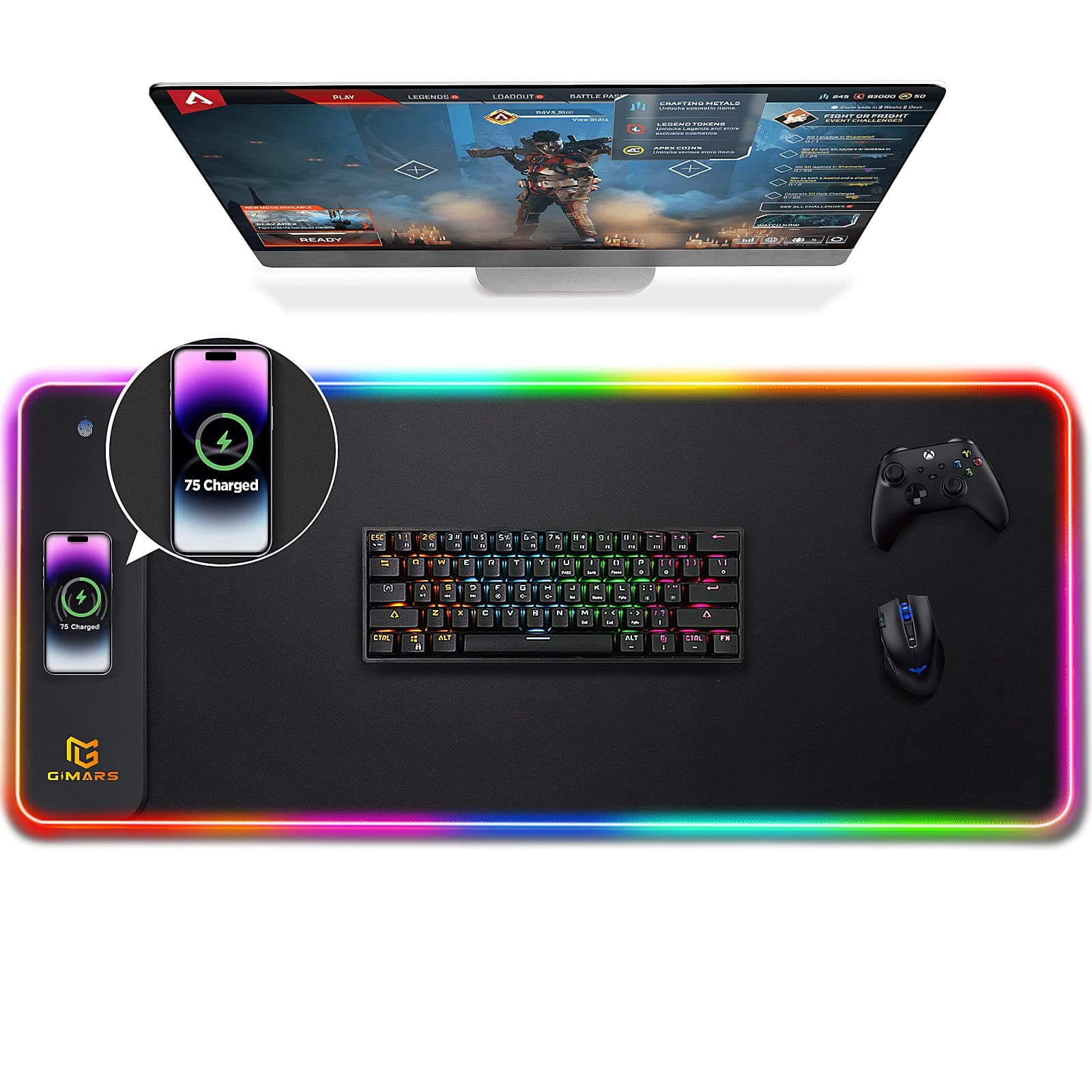 Gimars RGB Mouse Pad with Wireless Charging, Extened Large Gaming Mouse Pad with 10W Fast Charging, 10 Colors LED Light , Premium Smooth Surface, Non Slip Mouse Mat for Gaming ,Desks, PC,Office