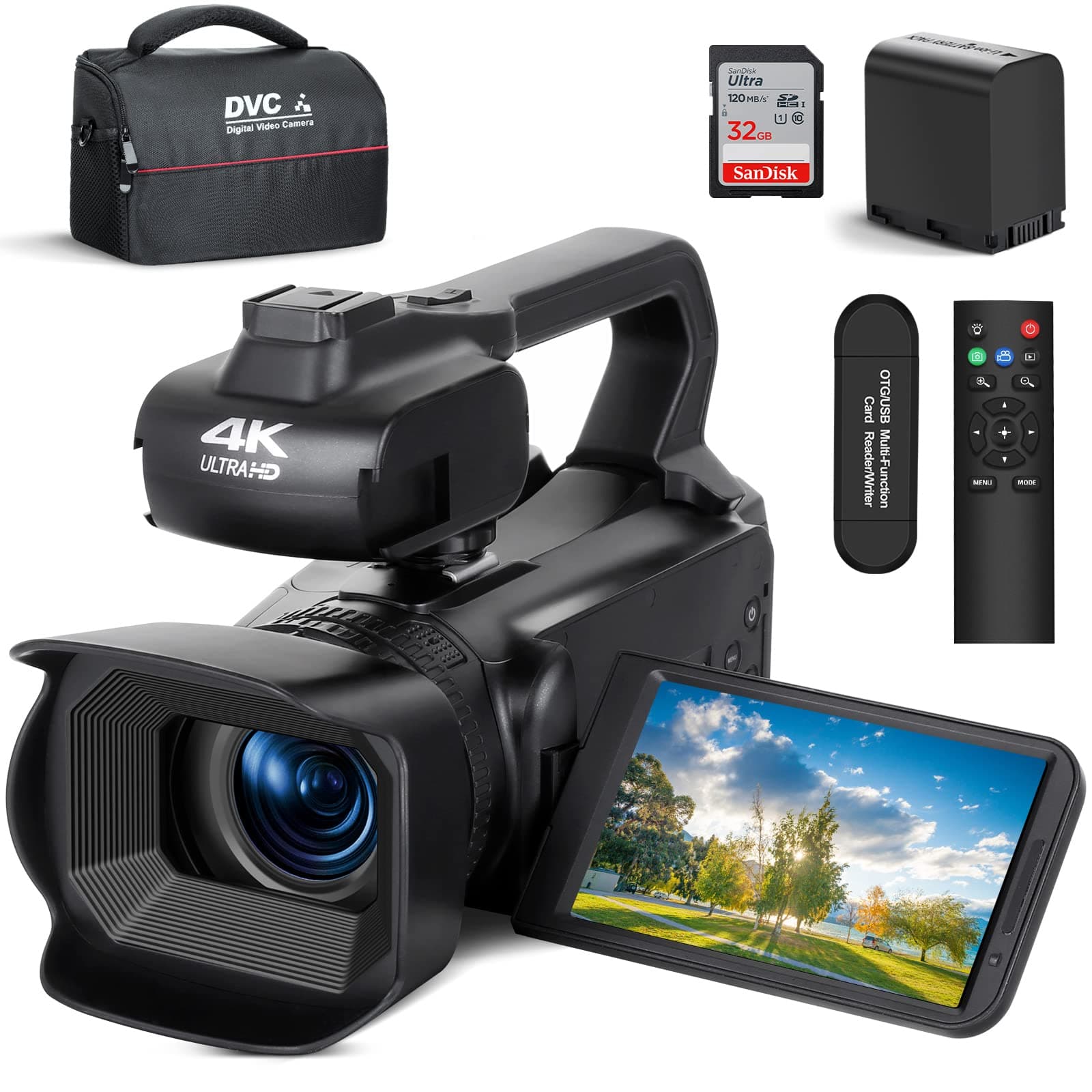 4K 64MP Video Camera Camcorder with Expandable Handheld Grip, Remote & WiFi Control Vlogging Camera. 18X Digital Zoom Recorder with Flip Screen for Youtube/Blogging, 4" LCD Touch Screen…