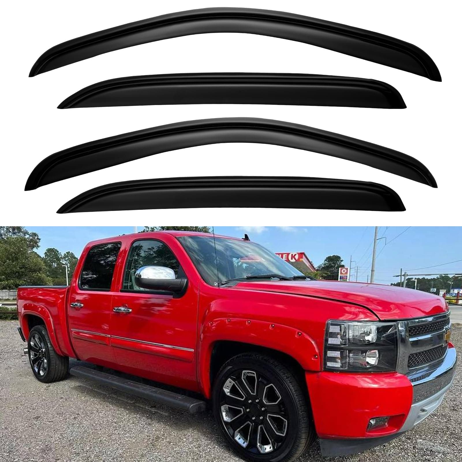 Window Visors Rain Guards for 2007-2013 Chevy Silverado/GMC Sierra 1500/Avalanche Crew Cab, Window Vent Wind Deflectors Visors Shades for 2007-2014 Silverado/Sierra 2500HD-3500HD/Suburban/Yukon XL