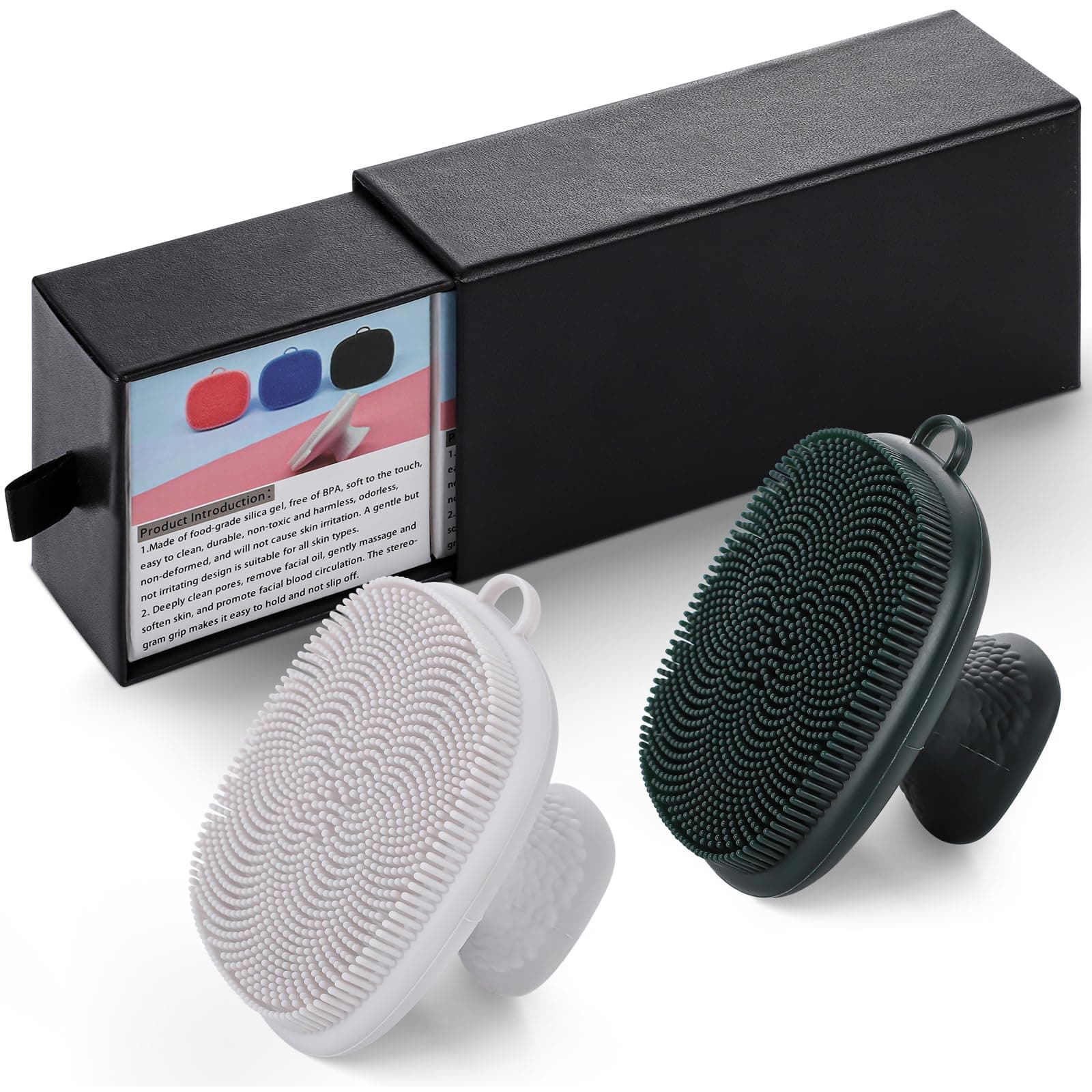 2 Pcs Silicone Face Scrubber for Men, Face Scrubber Exfoliator Face Beard Brush with Box for Men Short Beard Facial Cleansing Gift for Men