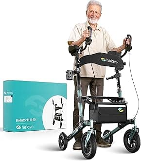 All Terrain Upright Walker with Flat-Free Solid Rubber Tires - Outdoor Stand Up Walker for Seniors - Tall Standing Rollator with Seat