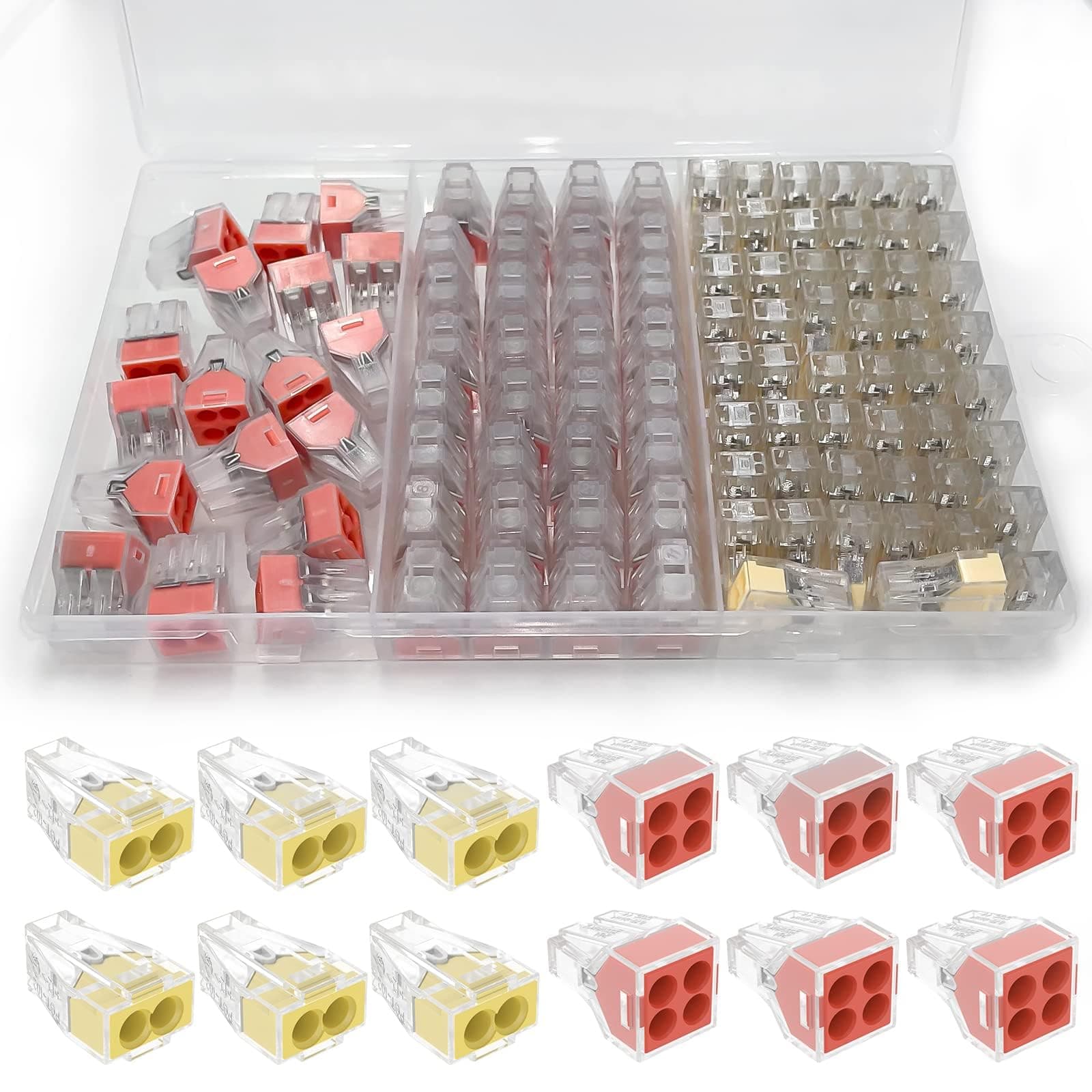 Push in Wire Connectors Quick Connect Electrical 2-Port 50 Pcs + 4-Port 50 Pcs Pushin Small Wire Nuts Assortment Wiring Connecters