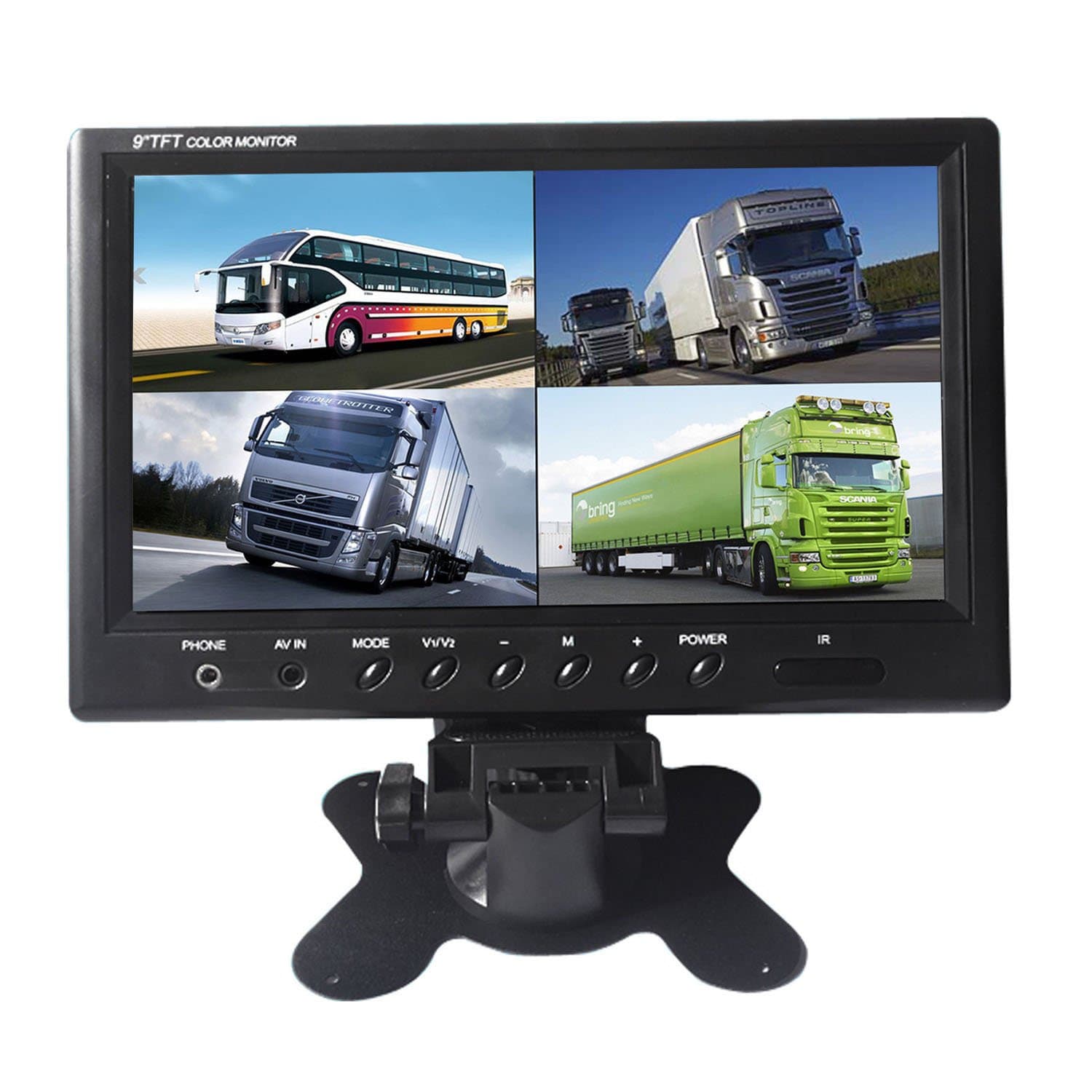 SallyBest 9 Inch 16:9 HD 4 Split Quad Color TFT LCD Display Monitor 4 Video Input Car Rear View Monitor DVD VCR Camera GPS Headrest Monitor for Car Truck Bus