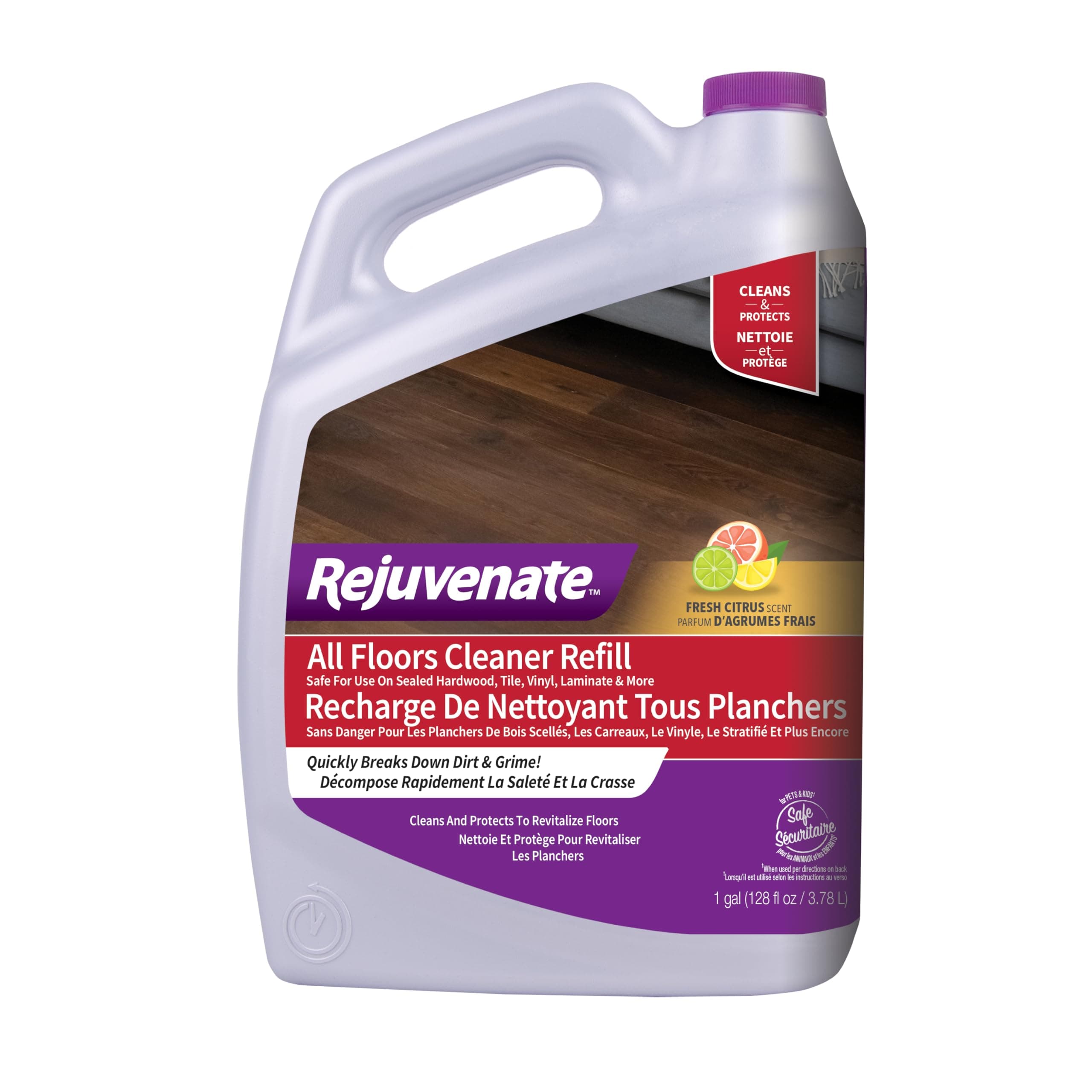 Rejuvenate All Floors Cleaner Refill, Breaks Down Dirt and Grime, Cleans and Protects Floors Throughout Your Home, Including Sealed Hardwood, Tile, Vinyl, Laminate and More, 1 Gallon