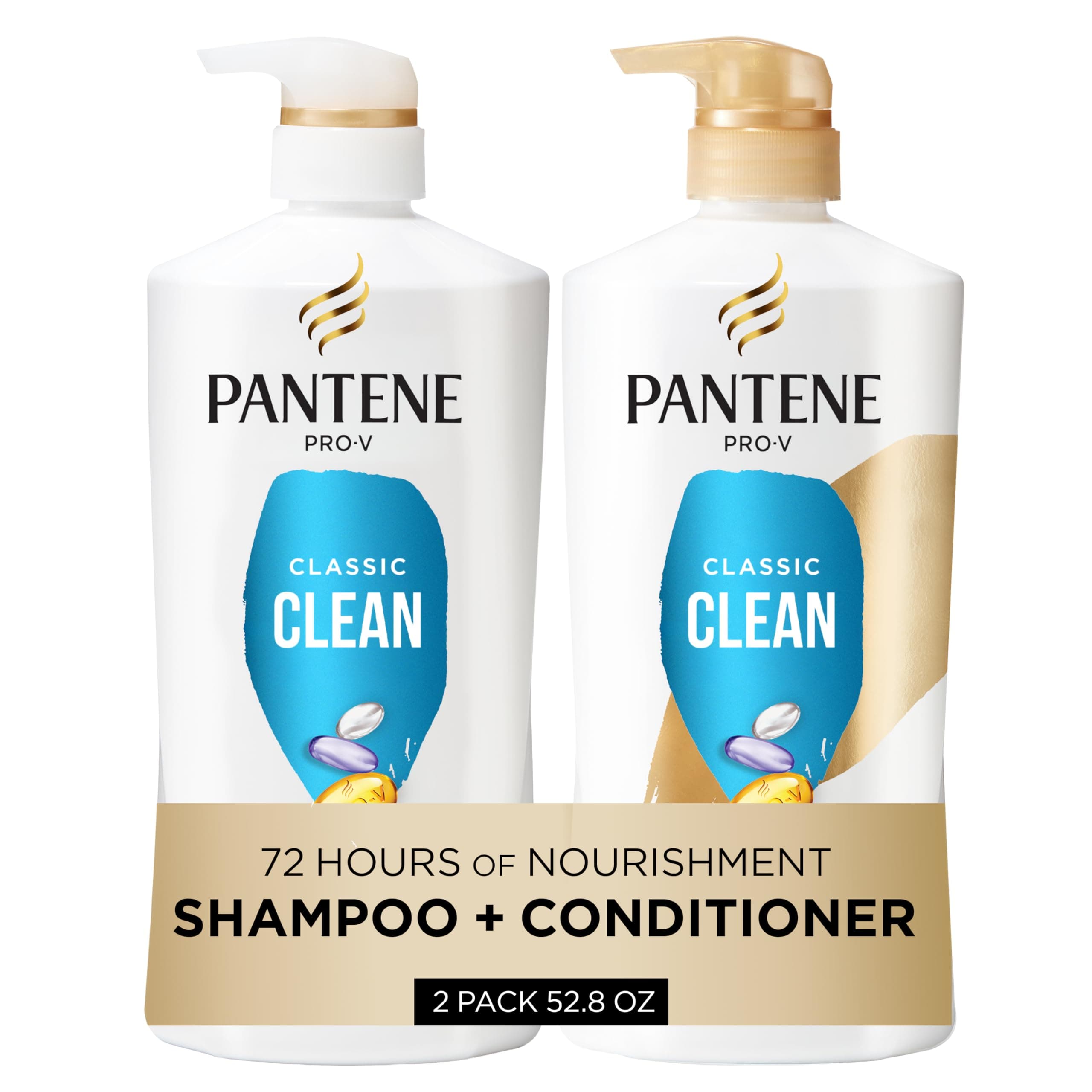Shampoo & Conditioner Set, Classic Clean - Pro-V Nutrients for Dry, Color-Treated Hair, Healthy Looking Hair Every Wash, Antioxidant-Rich, 52.8 Oz Total + Miracle Rescue Shot (0.5 Oz)