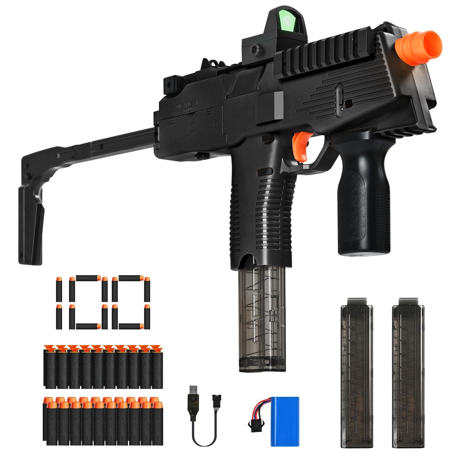 Realistic Toy Gun for Nerf Gun's Soft Bullets, Automatic MP9 Toy Set with 100 Soft Darts, 2 Magazines, Scope, High Capacity Battery, Electric Toy Machine Gun for Kids Age 6-12