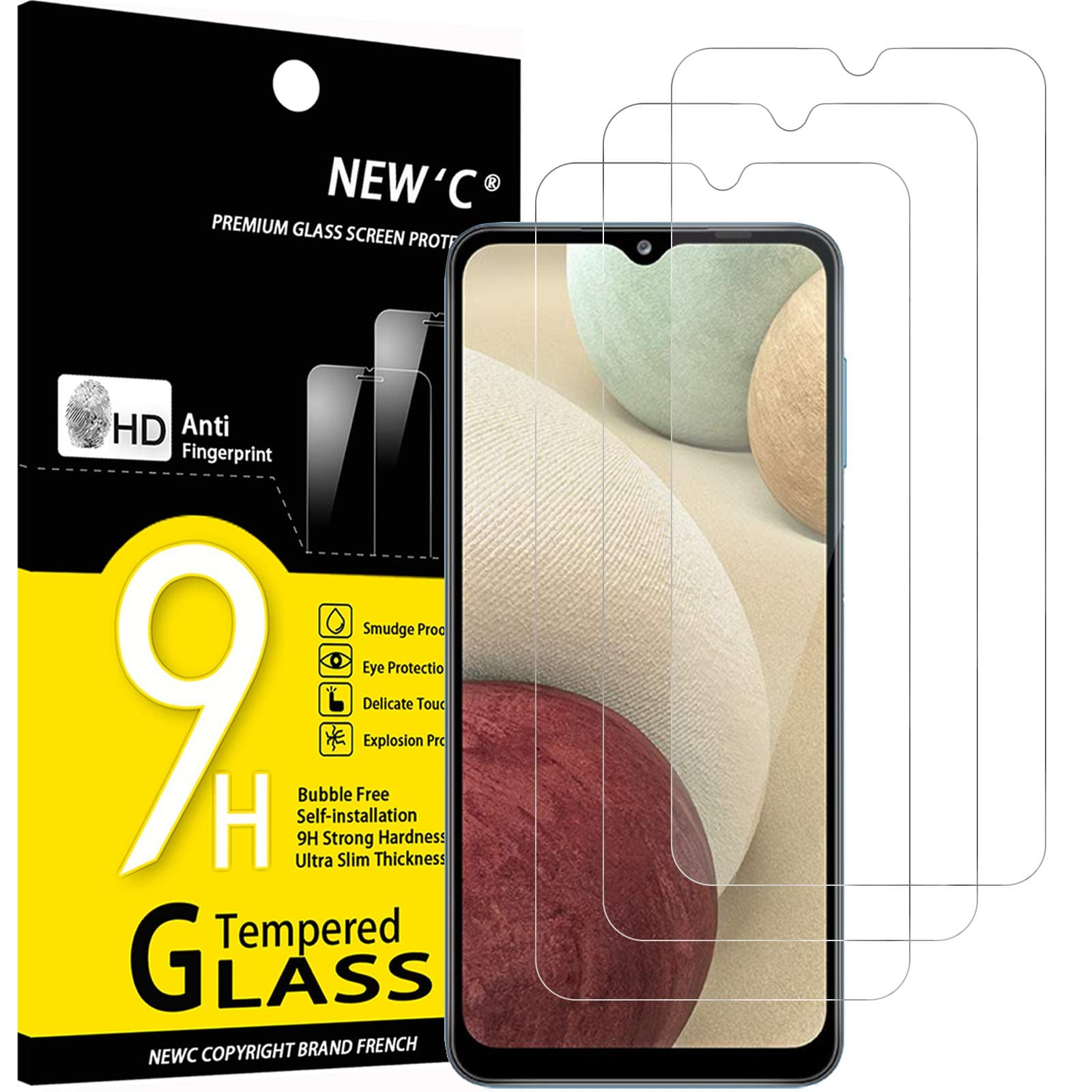NEW'C 3 Pack Designed for Samsung Galaxy A12, Galaxy A02s Screen Protector Tempered Glass, Case Friendly Anti Scratch Bubble Free Ultra Resistant