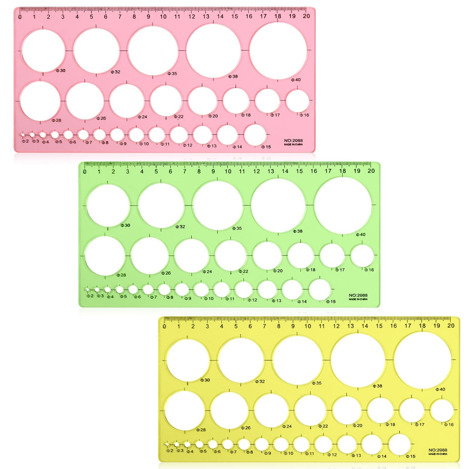 Circle Templates for Drawing, 3Pcs Circle Stencils Plastic Measuring Geometric Drawings Stencil Rulers Circle Drawing Aid Tool Multi-Function Ruler for Office School Formwork Drawings Templates