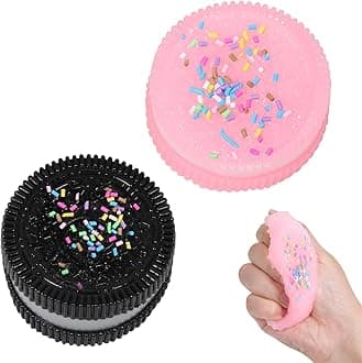 AM ANNA 2 Pcs Handmade Soft Cookie Taba Squishy Silicone Stress Relief Squishy Toy,Black & Pink Dessert Kawaii Squishies PVC New Fidget Toy Suitable for Adults Kids(Cookie)