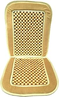 DHANVINE Car Wooden Bead Seat with Beige Velvet Border Seat Cover Acupressure Design Compatible with Toyota Innova