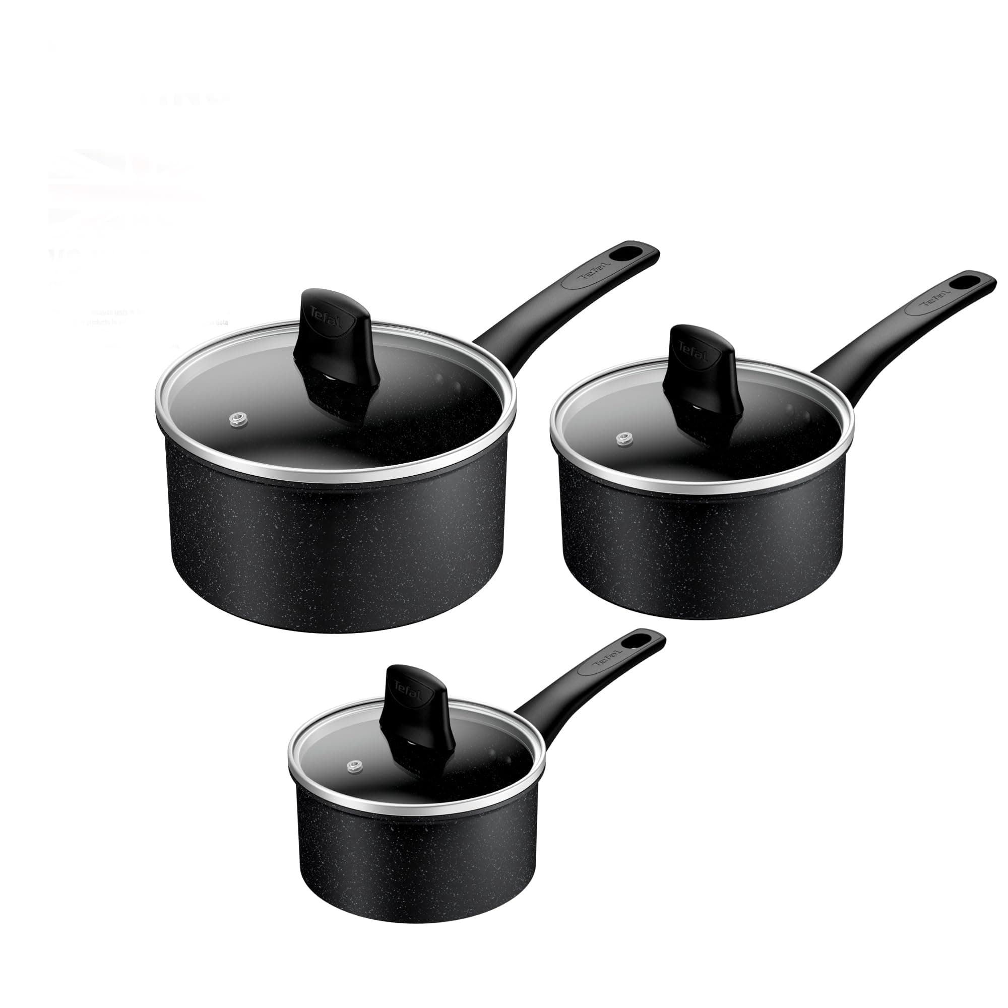 Tefal Titanium Stone Induction Non-Stick 3pc Set: Saucepan 16/18/20cm + 3 Matching lids, High-Performance Non-Stick Coating, Metal Safe, All Hobs Including Induction, Thermo-Signal, E105S345