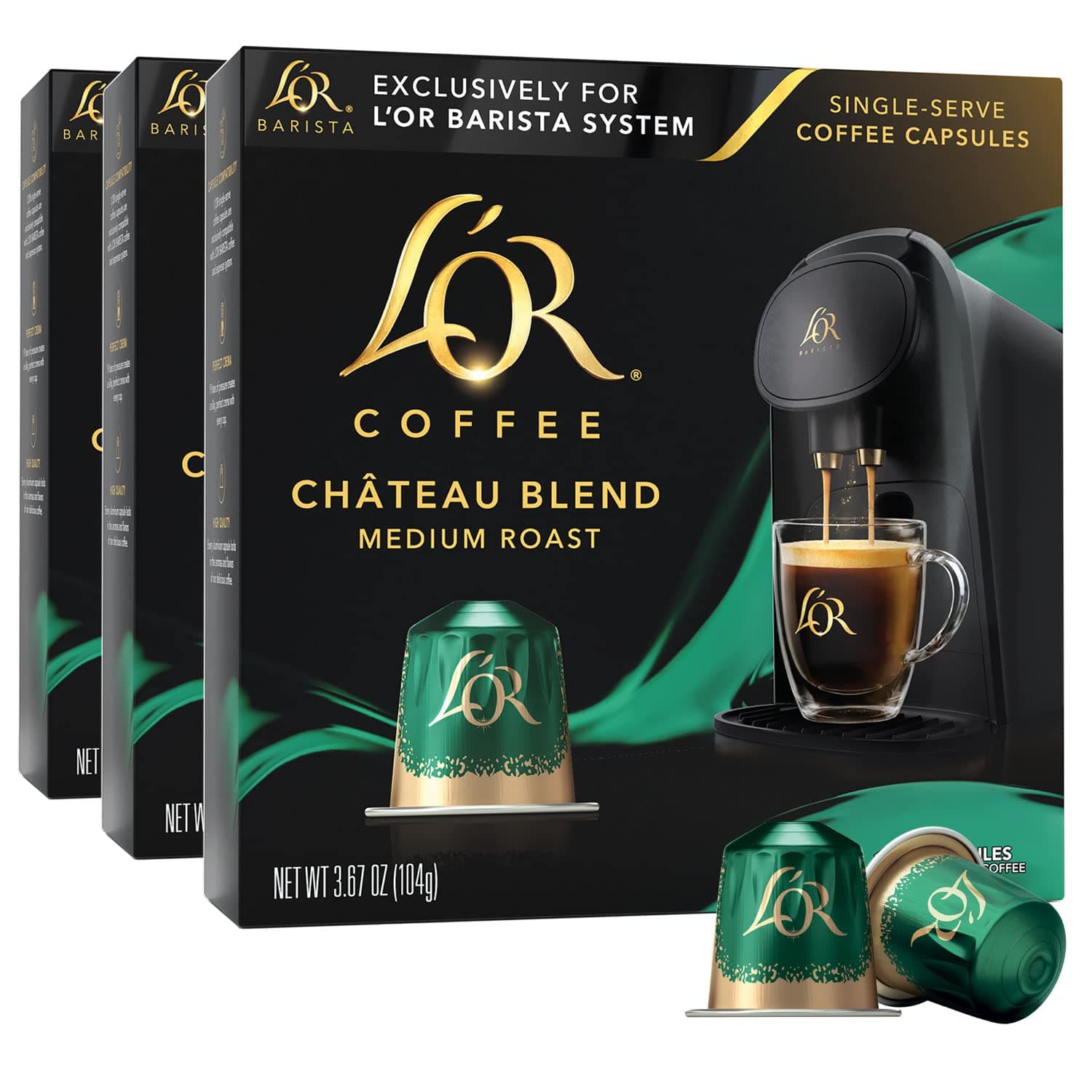 L'OR Coffee Pods, 30 Capsules Chateau Medium Roast Blend, Single Cup Aluminum Coffee Capsules Exclusively Compatible with the L'OR BARISTA System