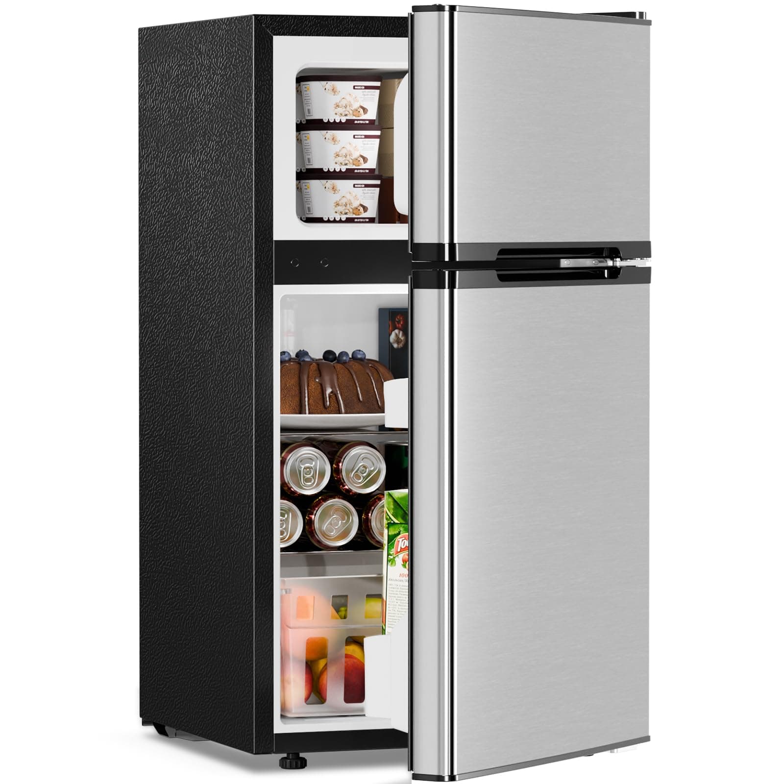 Antarctic Star 3.2 Cu.Ft,Mini Refrigerator with Freezer,Double Door Mini Fridge,Compact Refrigerator,Adjustable Thermostat,Mini Refrigerator for Bedroom/Office/Dorm/Kitchen(Silver)