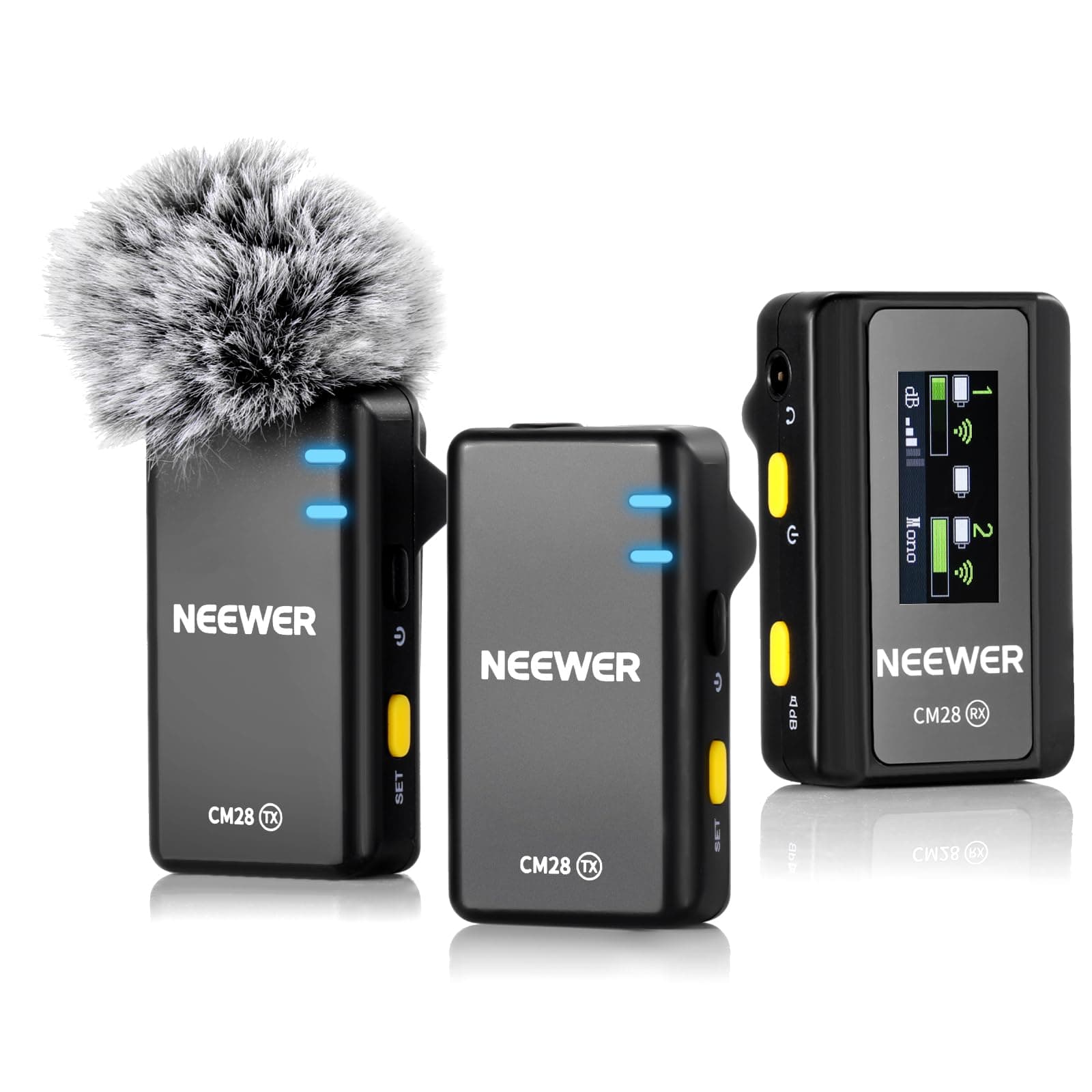 NEEWER CM28 Wireless Lavalier Microphone System, 1 Click Noise Canceling, 4GB...