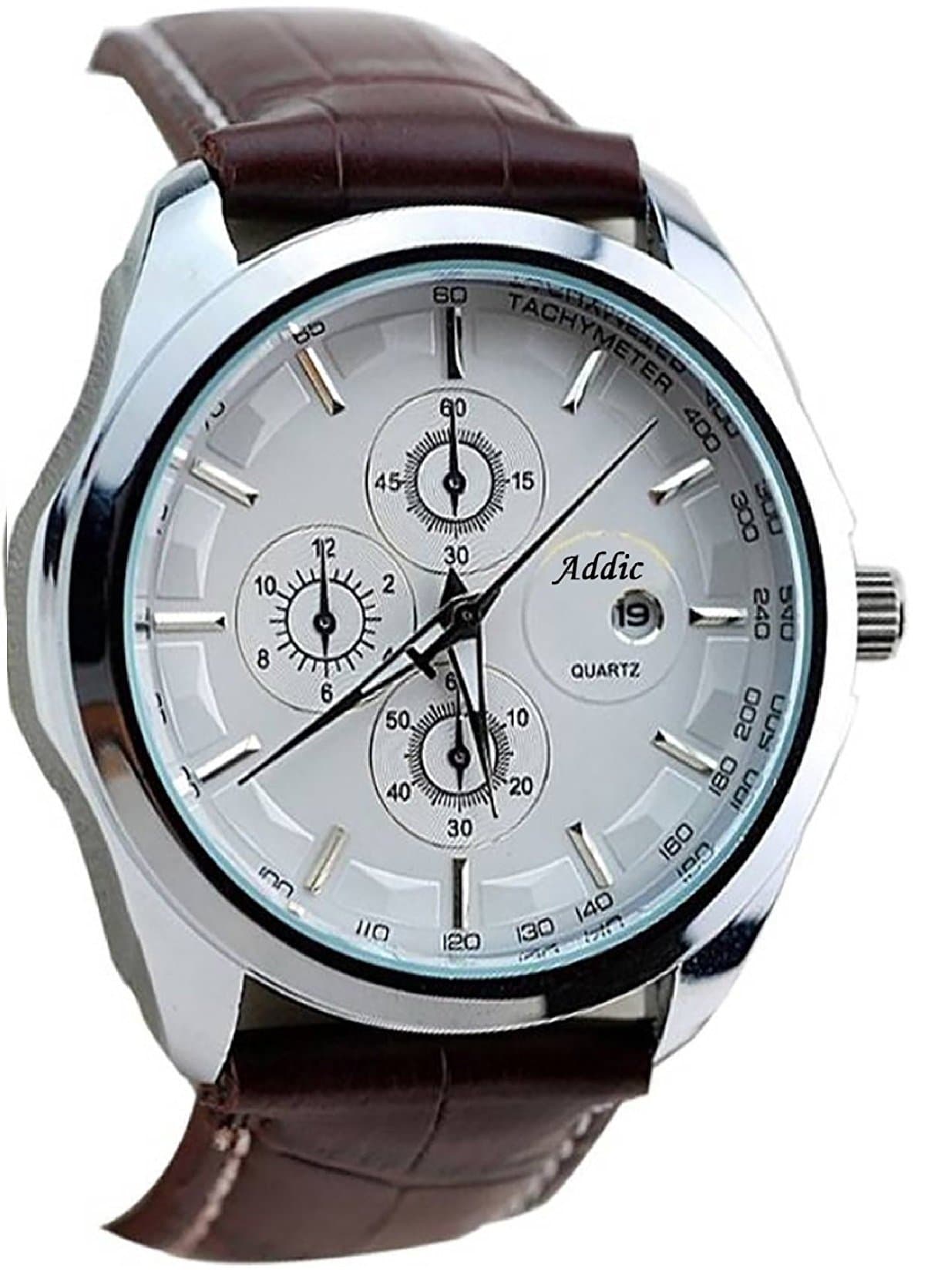 Addic Analogue Men's Watch (White Dial Brown Colored Strap)
