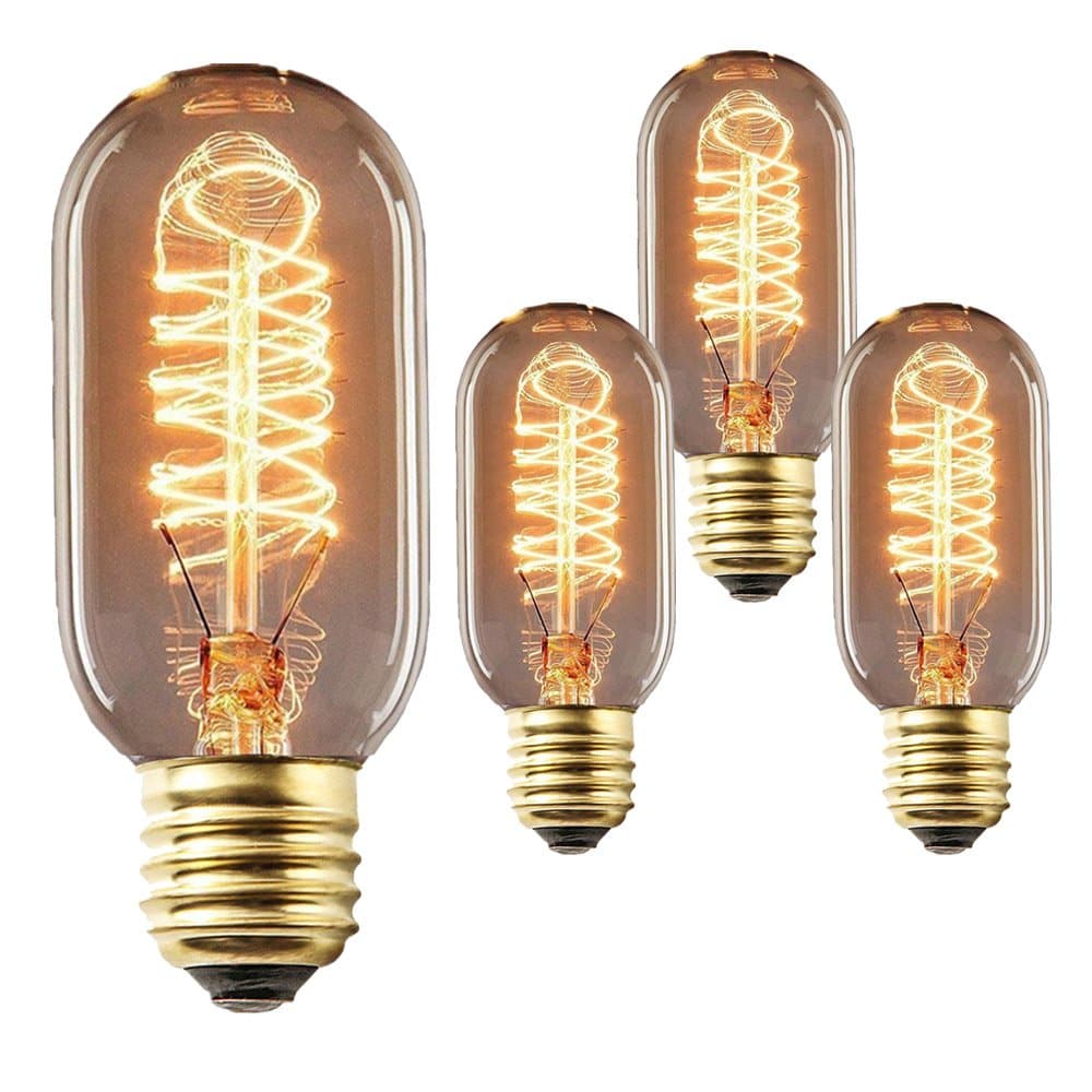 Vintage Edison Bulb 40W 110V E27 Base T45 Squirrel Cage Tubular Tungsten Filament Incandescent Light Bulb, Warm Light Dimmable Filament Bulb for Home Light Fixtures Decorative, Pack of 3