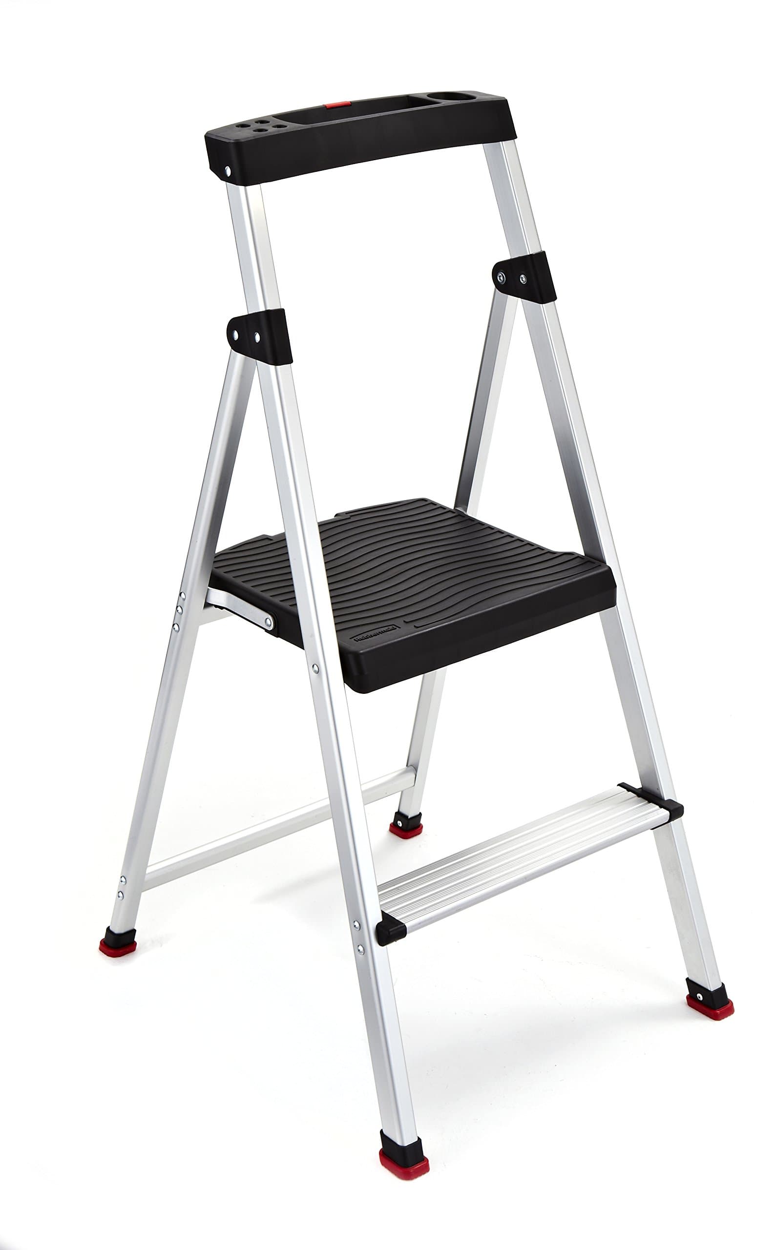 Rubbermaid 2-Step Ladder, Aluminum Lightweight Folding Step Stool with Project Top, Silver, Tested to US Safety Standards, No Assembly Required