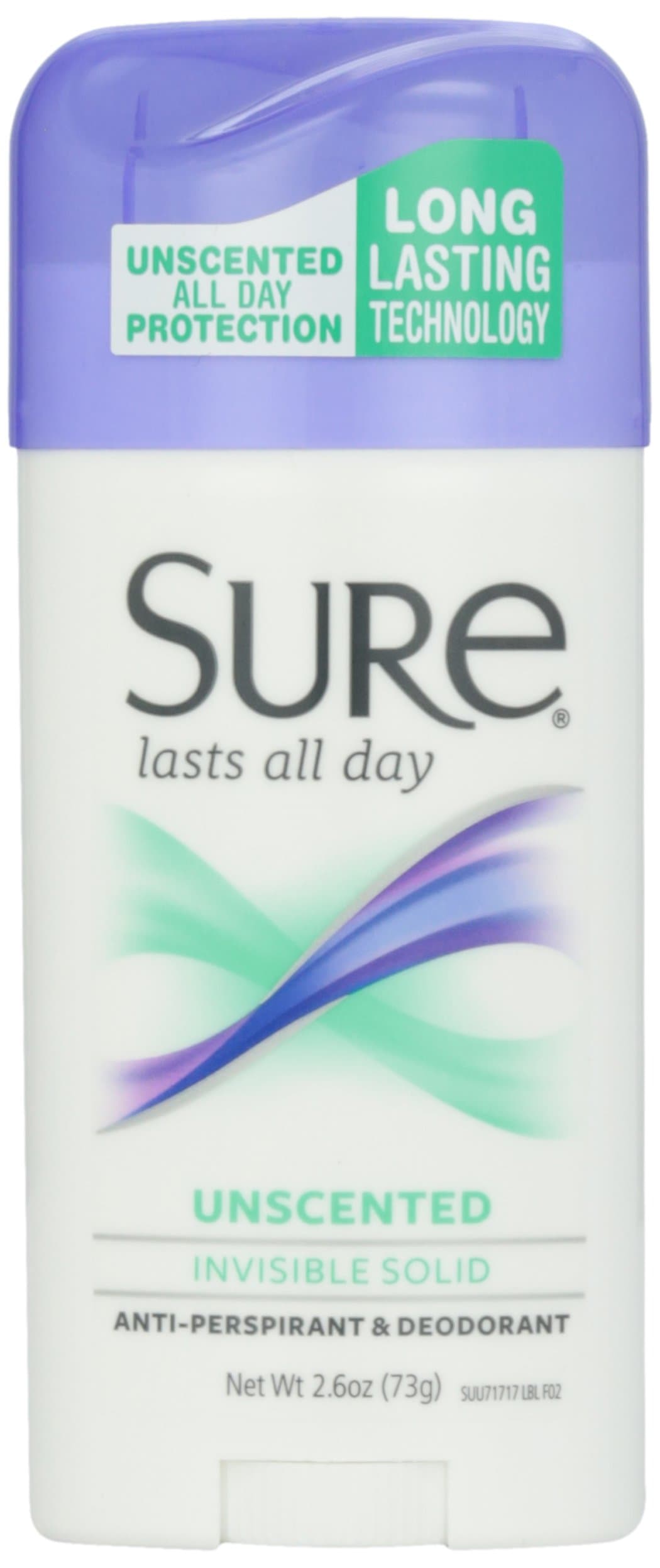 Sure Deodorant Invisible Solid, Unscented - 2.6 oz