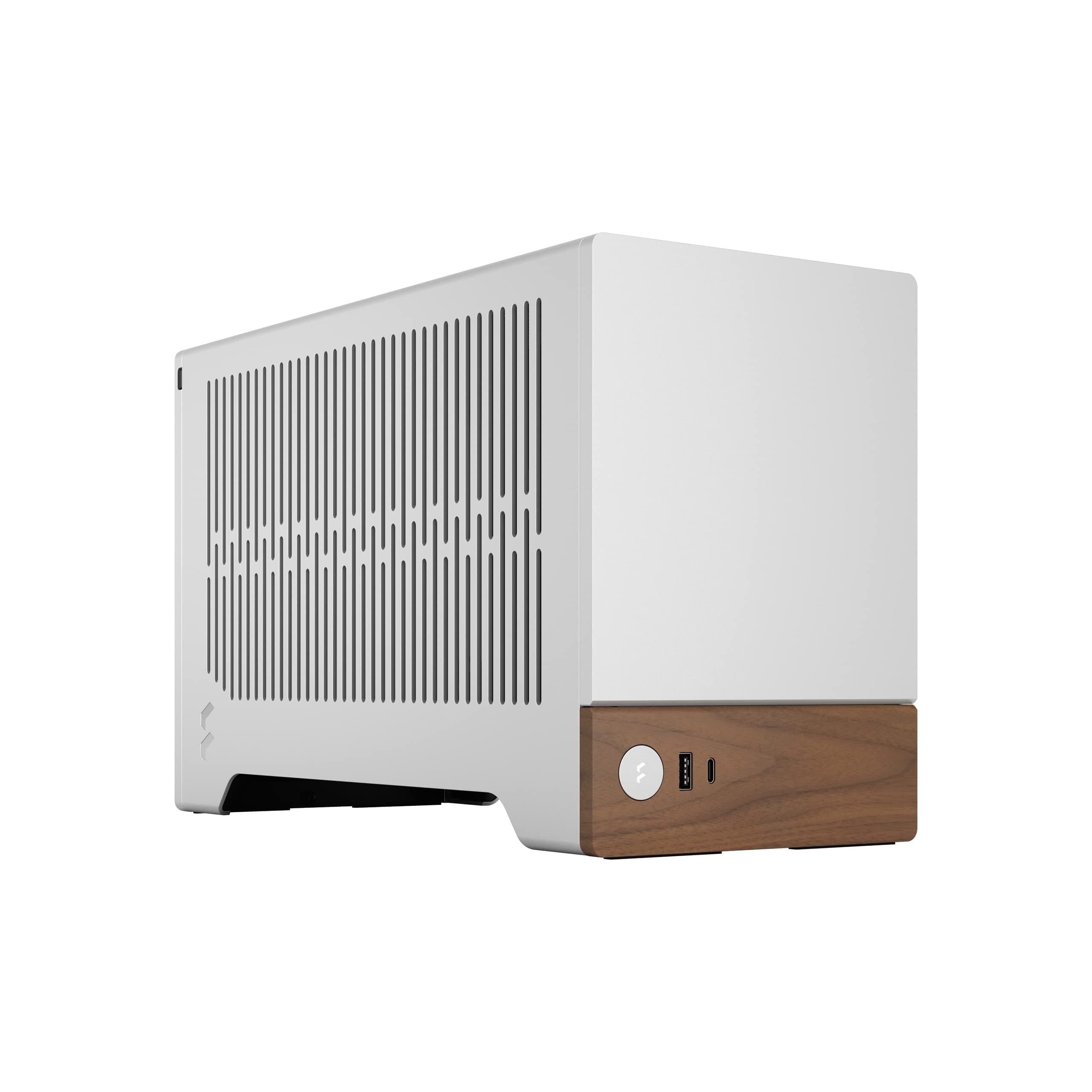 Fractal Design Terra Silver - Wood Walnut Front Panel - Small Form Factor - Mini ITX Gaming case – PCIe 4.0 Riser Cable – USB Type-C - Anodized Aluminum Panels